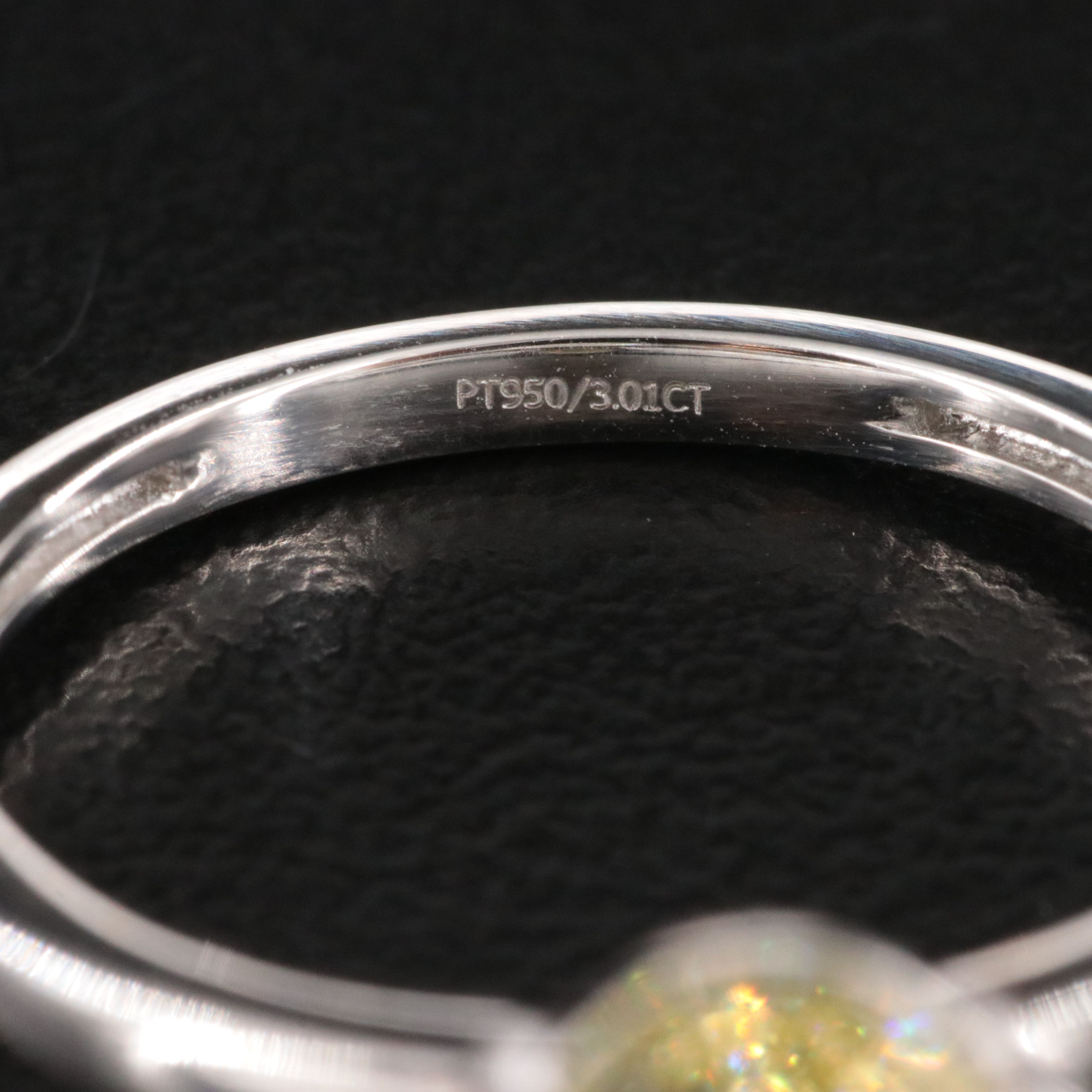 Platinum 3.01 CT Lab Grown Fancy Intense Yellow Diamond Ring with IGI Report