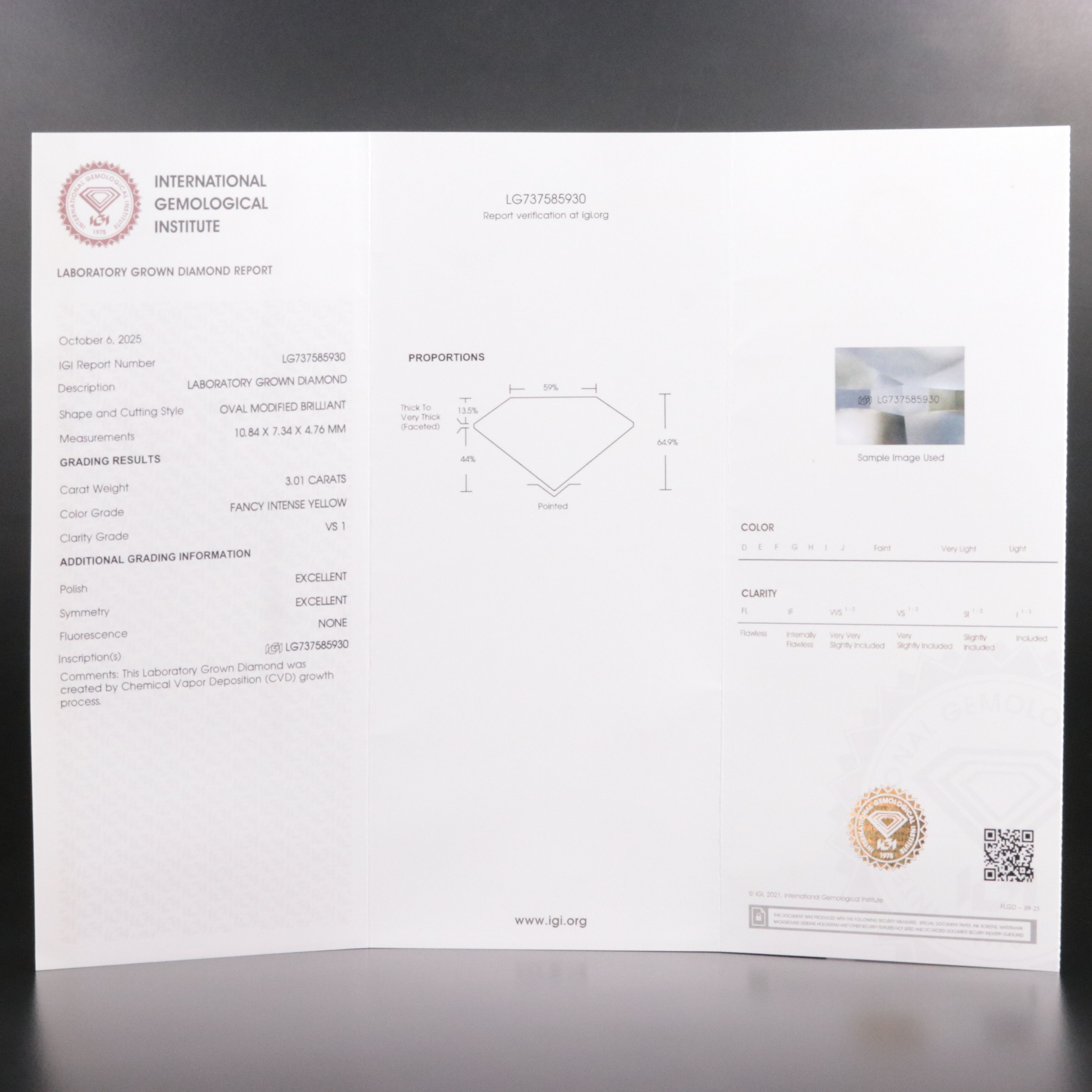Platinum 3.01 CT Lab Grown Fancy Intense Yellow Diamond Ring with IGI Report