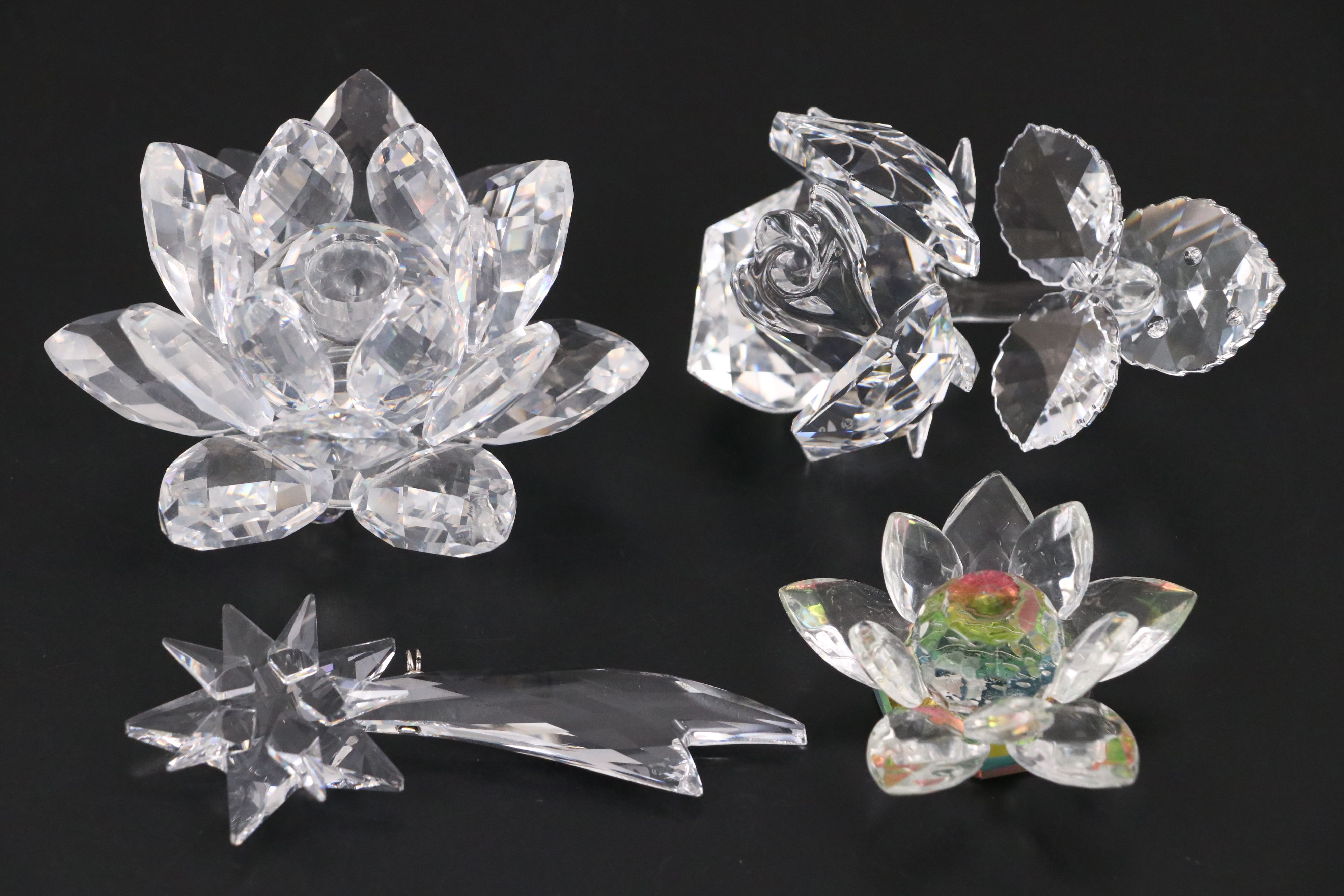 Swarovski Crystal "Water Lily" Candle Holder with Crystal Figurines