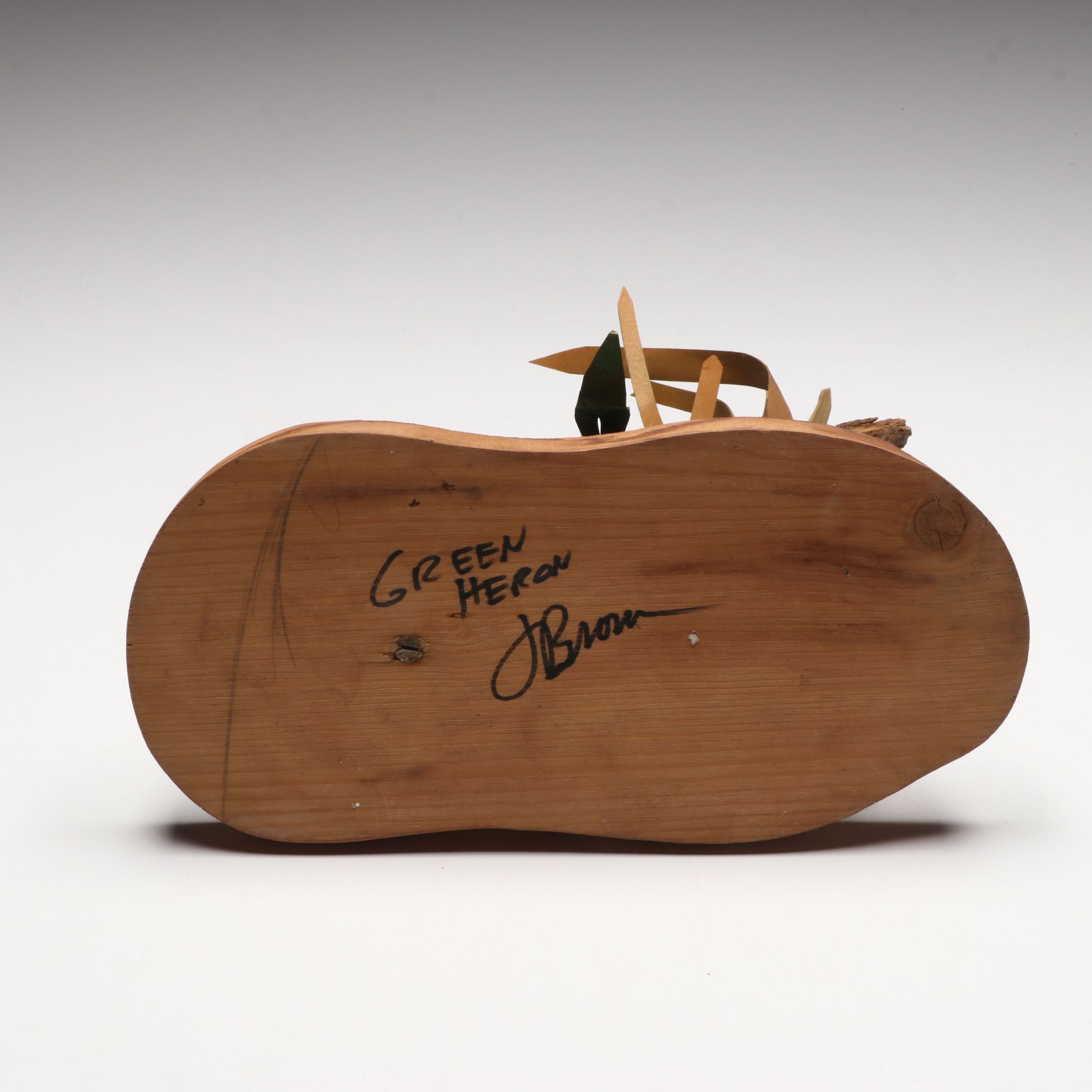 Artist Signed Carved Wood "Great Blue Heron" and "Green Heron" Figures