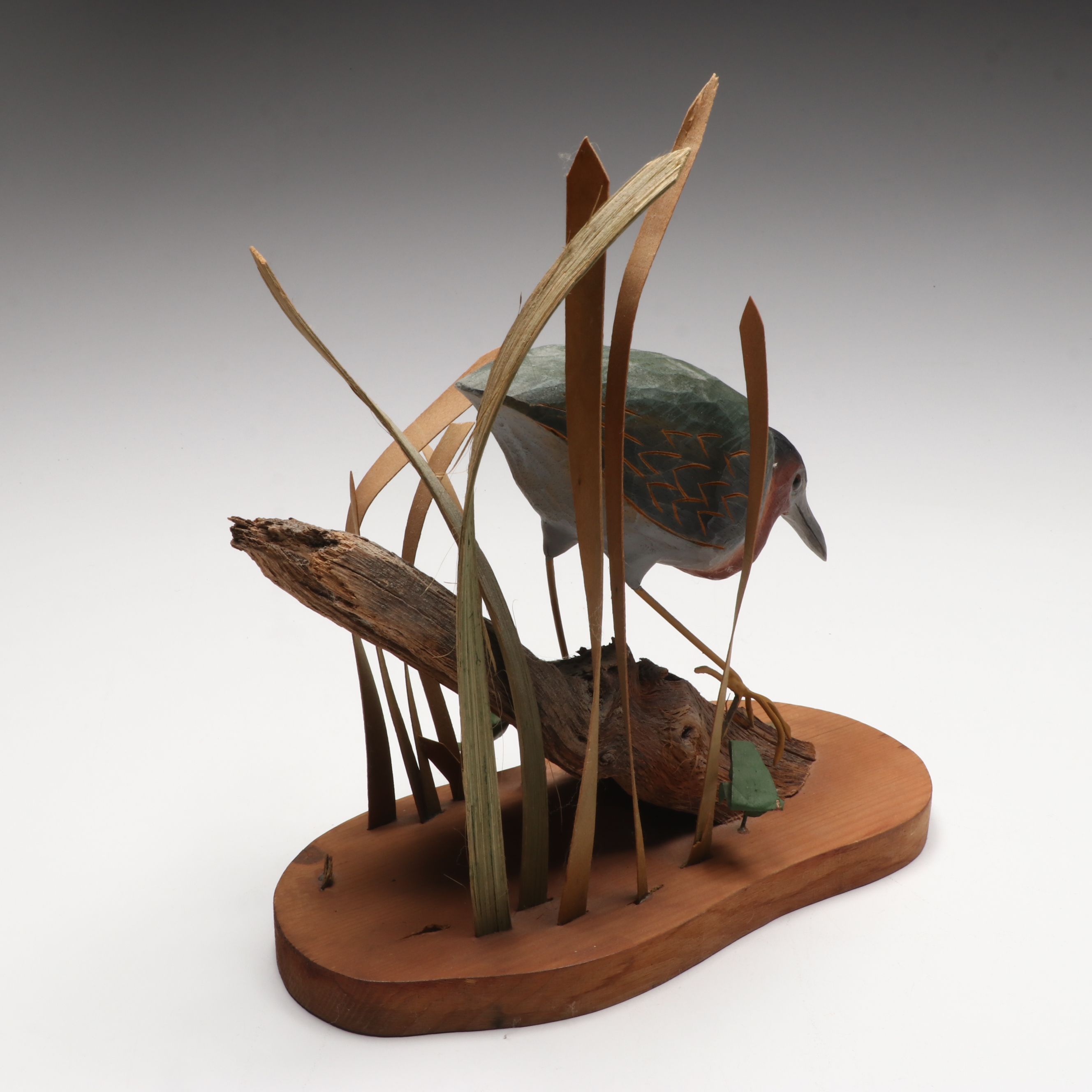 Artist Signed Carved Wood "Great Blue Heron" and "Green Heron" Figures