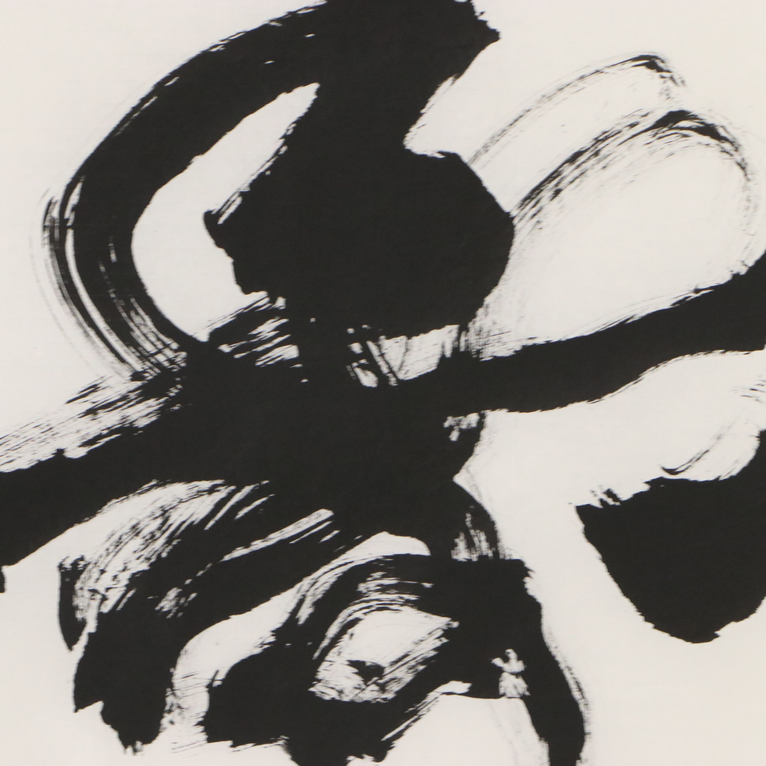 Japanese Kanji Dry Brush Ink Scroll Painting
