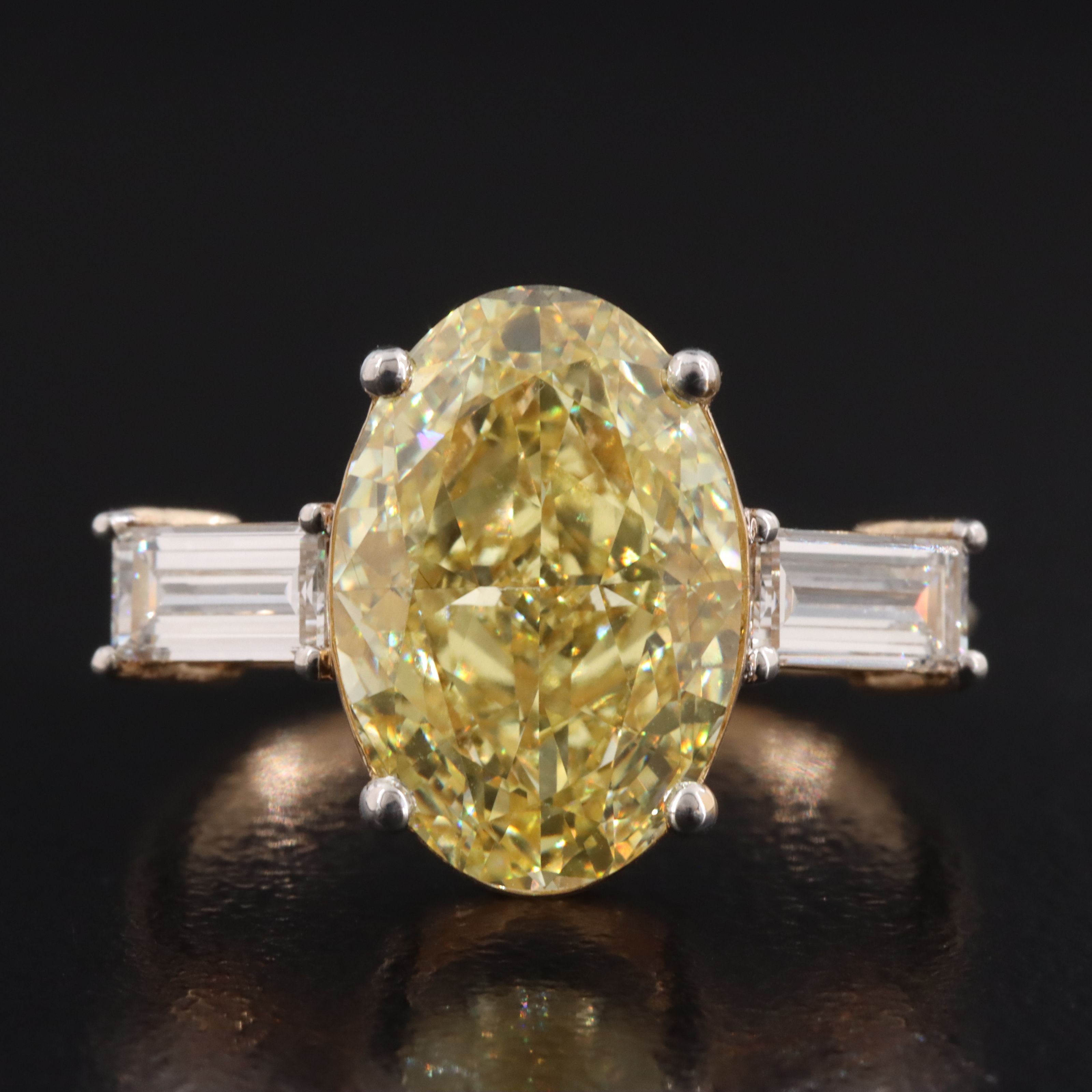 18K 5.13 CTW Lab Grown Diamond Ring with Fancy Intense Yellow Center, IGI Report