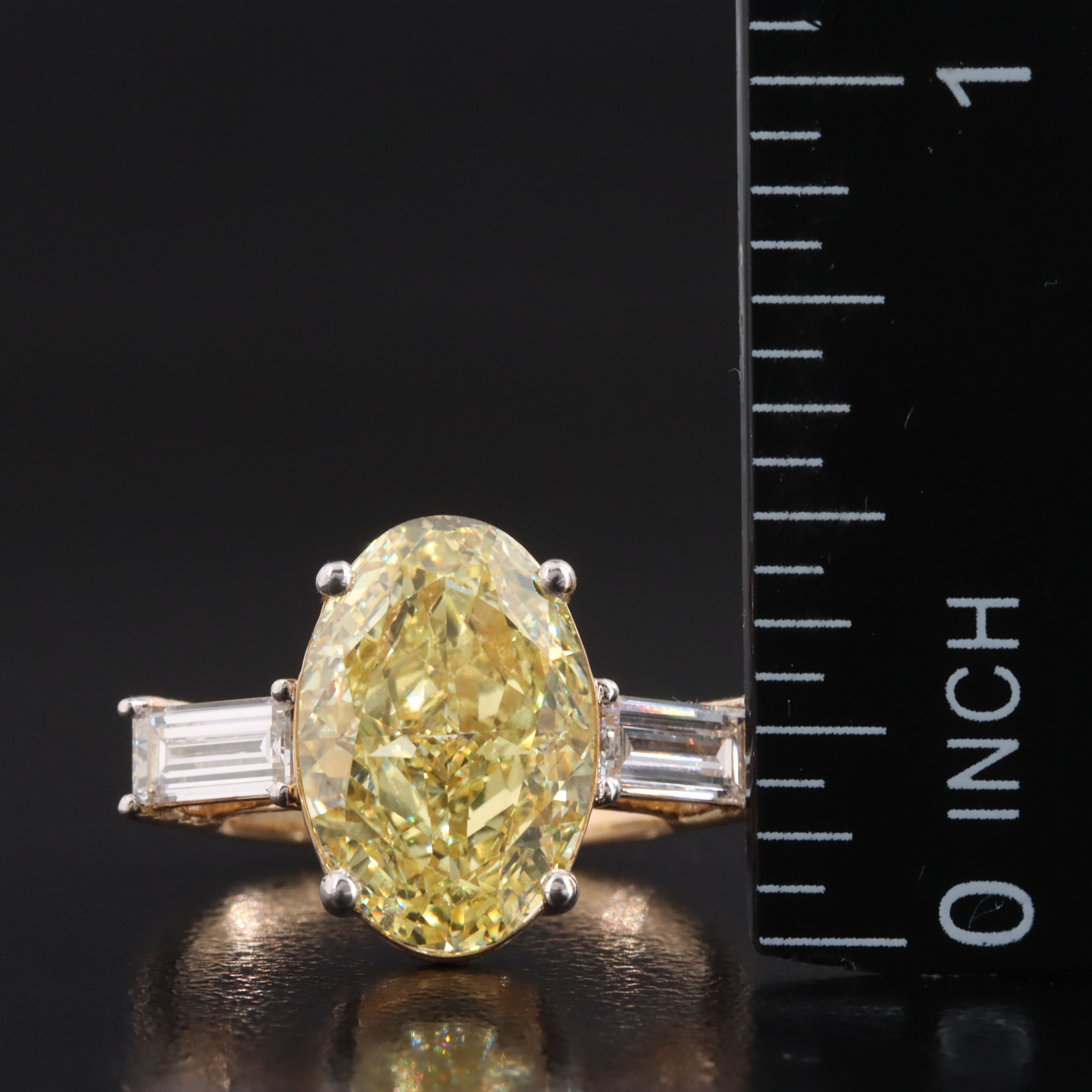 18K 5.13 CTW Lab Grown Diamond Ring with Fancy Intense Yellow Center, IGI Report