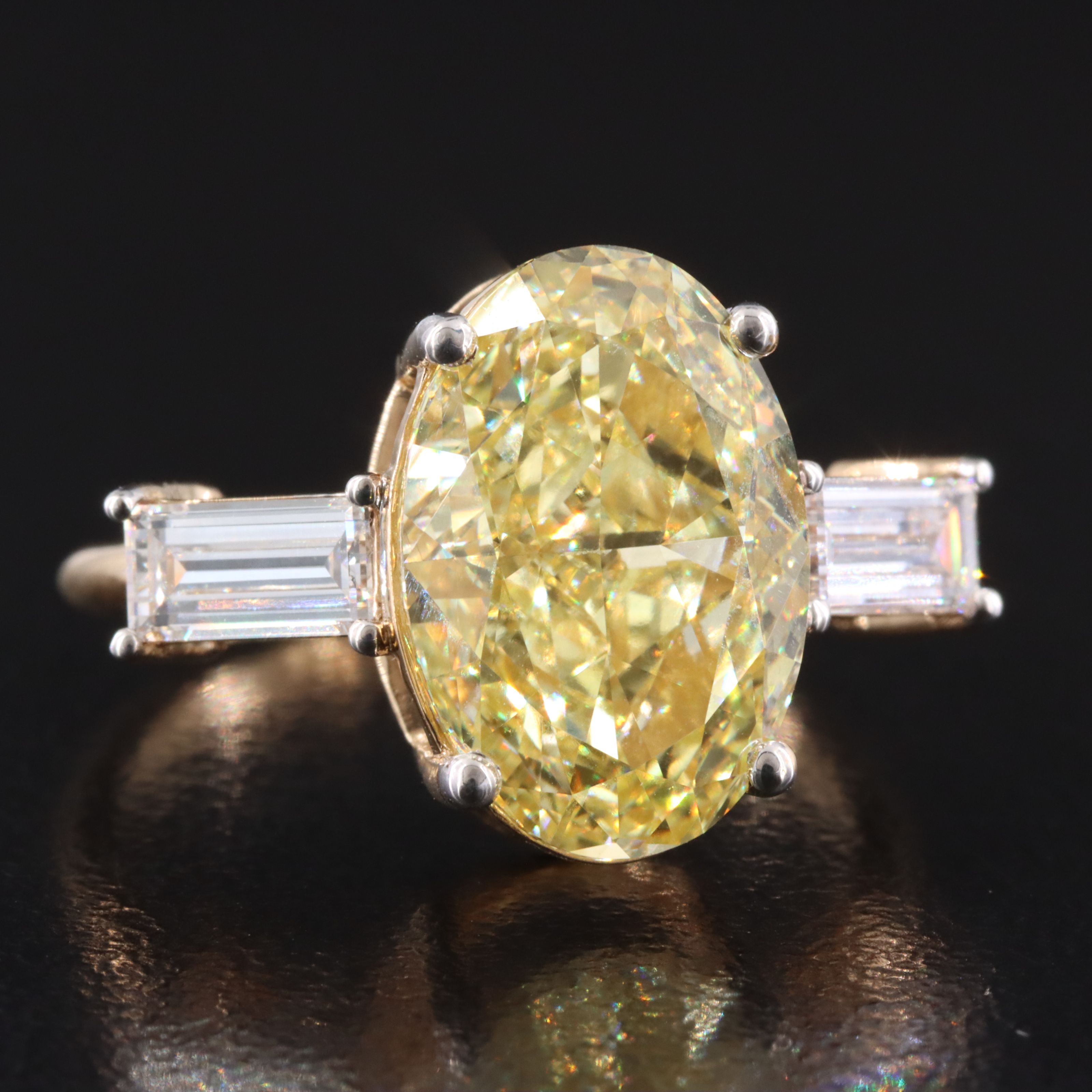 18K 5.13 CTW Lab Grown Diamond Ring with Fancy Intense Yellow Center, IGI Report