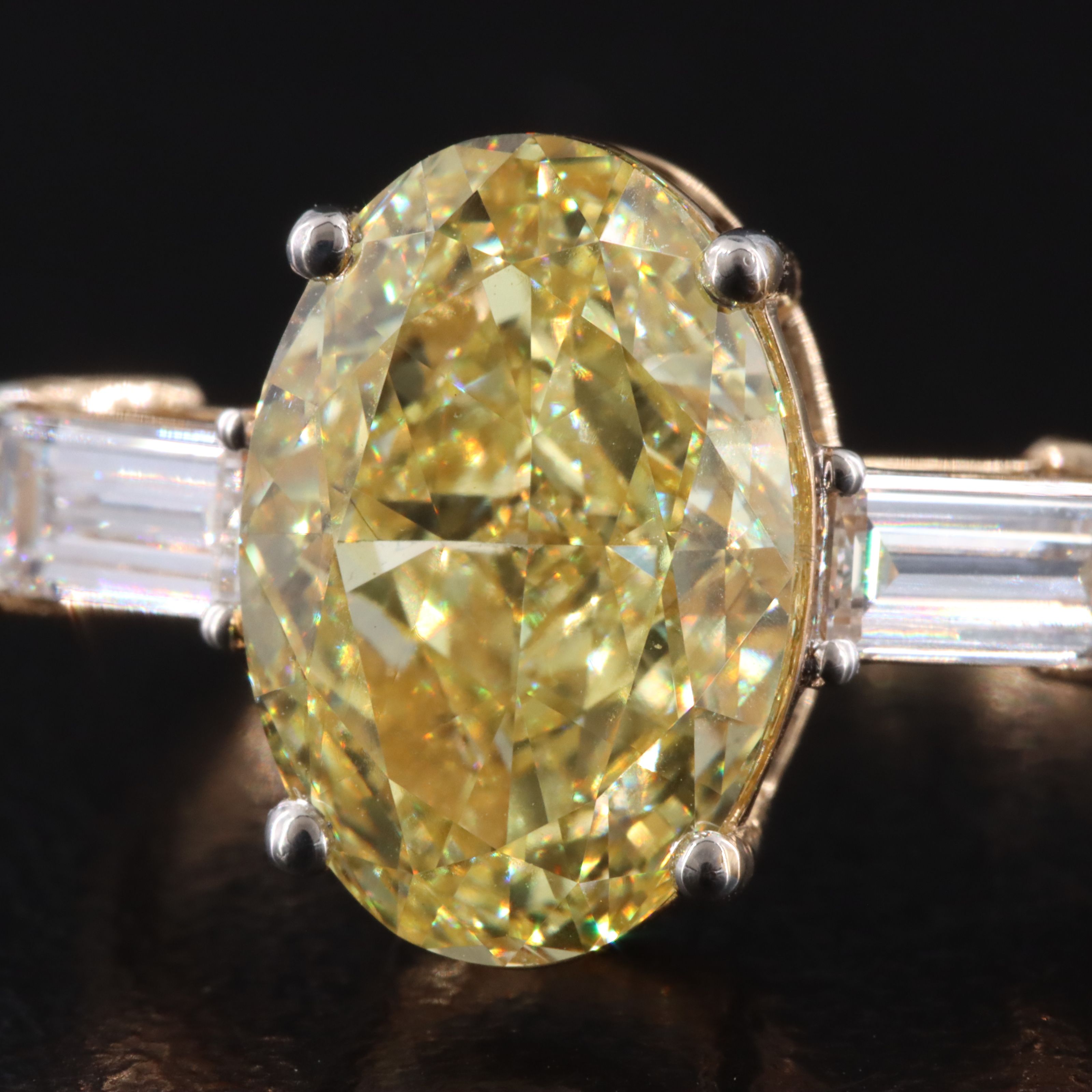 18K 5.13 CTW Lab Grown Diamond Ring with Fancy Intense Yellow Center, IGI Report
