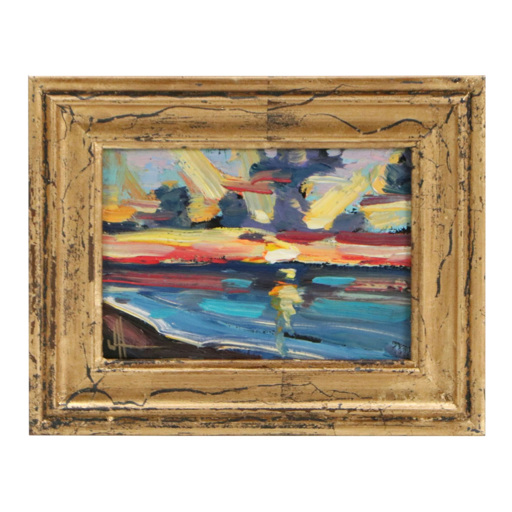 William Hawkins Oil Painting of Coastal Landscape at Sunset, 2026