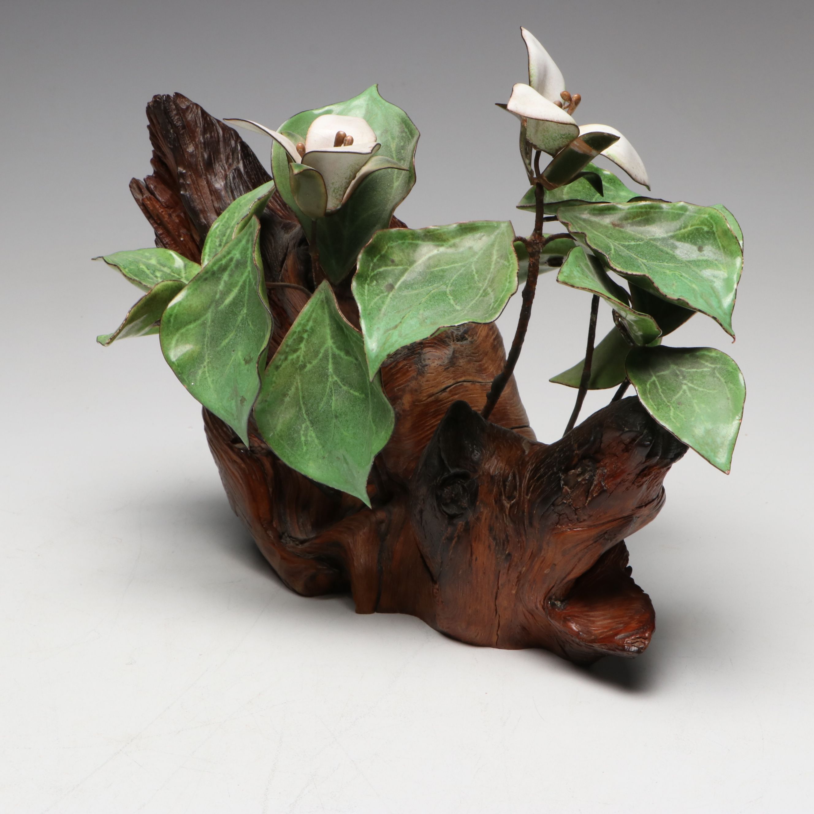 Norman Brumm Trillium Enamel Sculpture with Chinese Brass Box and More Décor