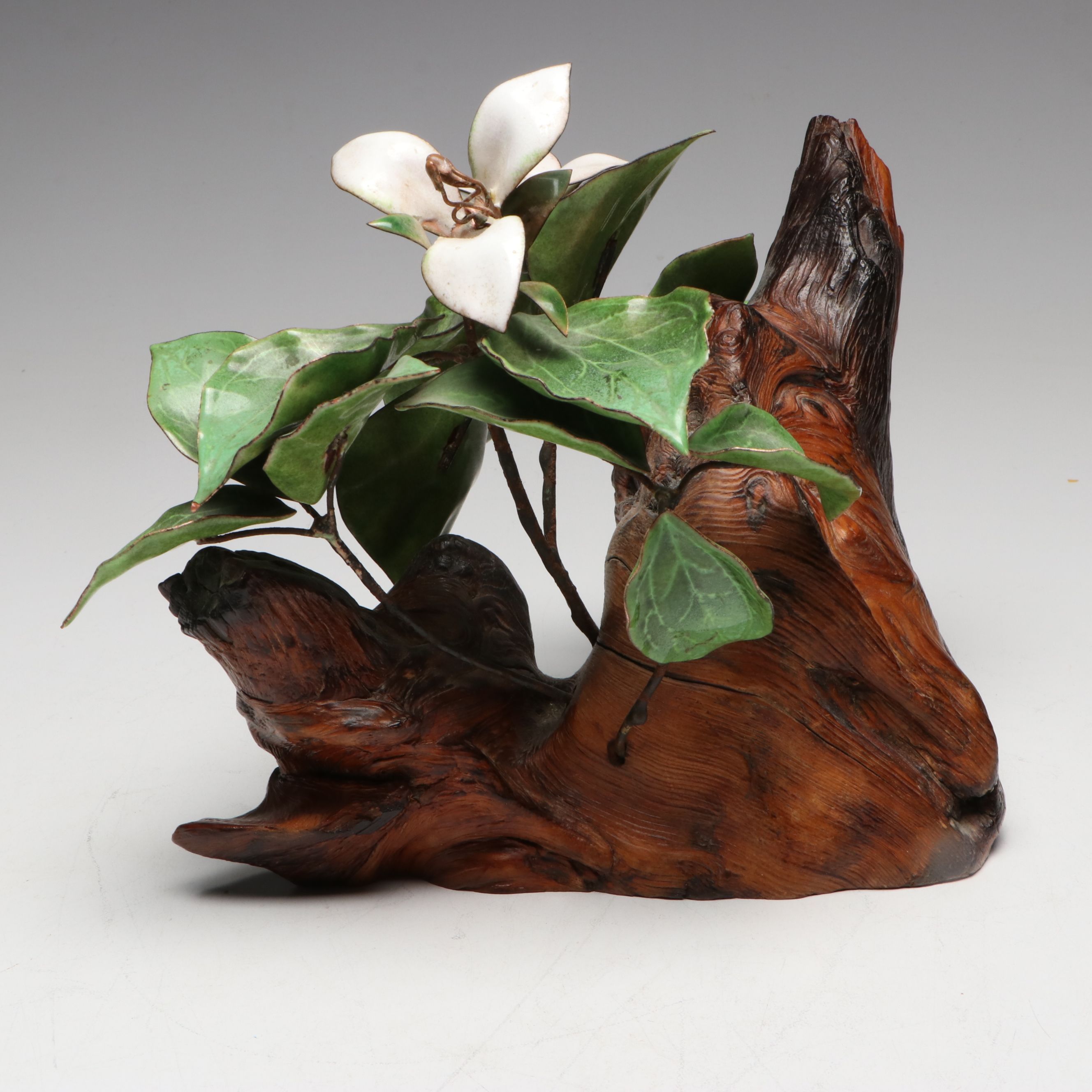 Norman Brumm Trillium Enamel Sculpture with Chinese Brass Box and More Décor