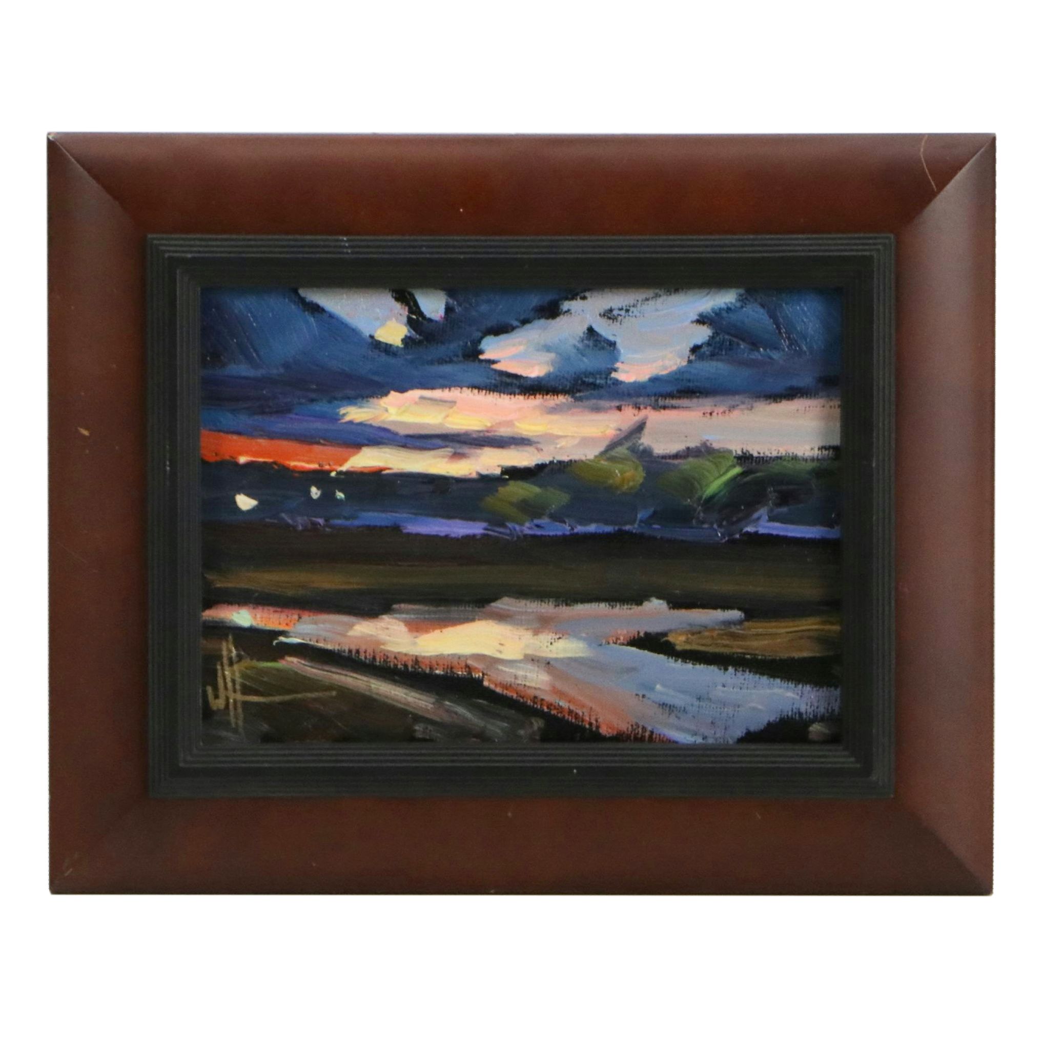 William Hawkins Oil Painting of Landscape at Sunset, 2026