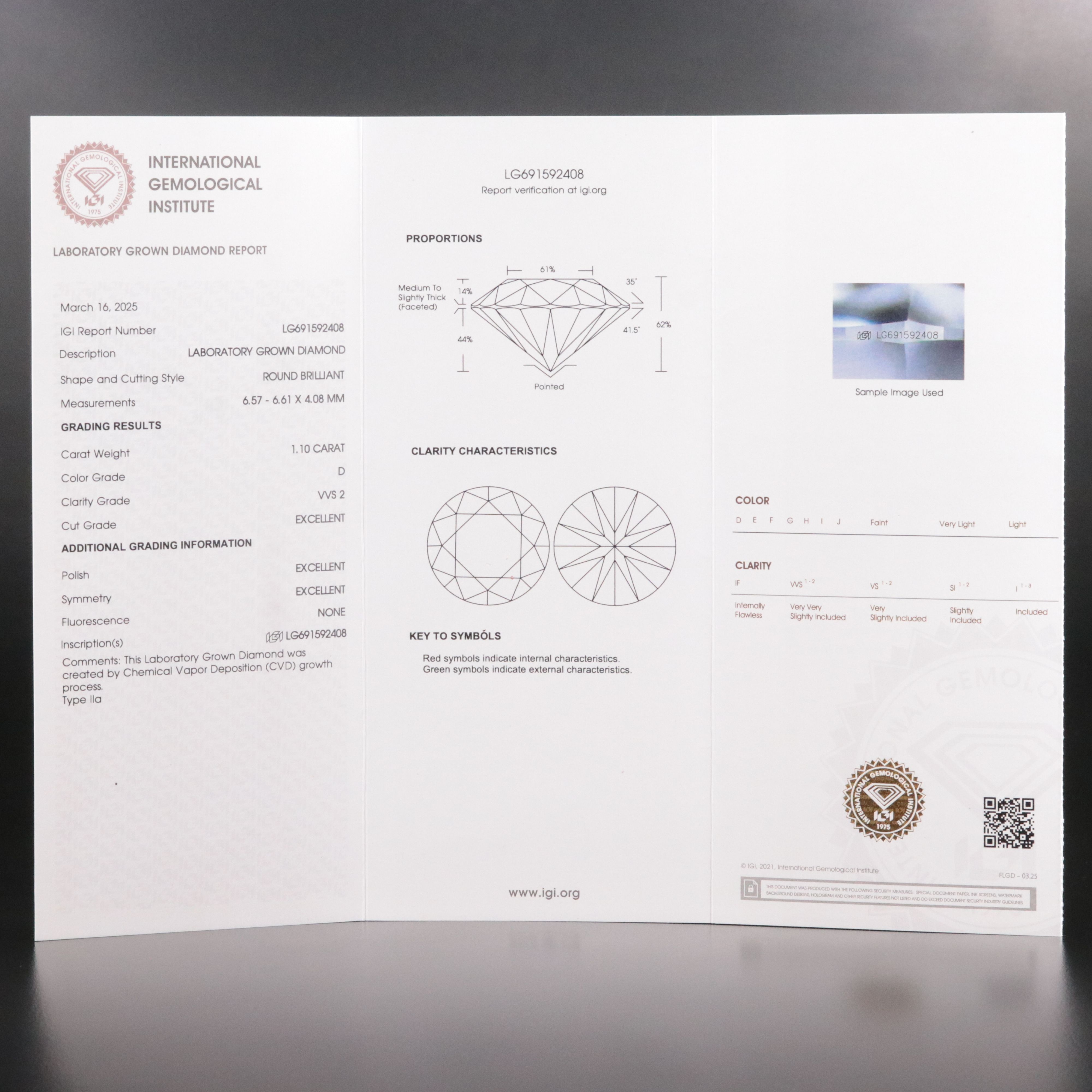 Loose 1.10 CT Lab Grown Diamond with IGI Report