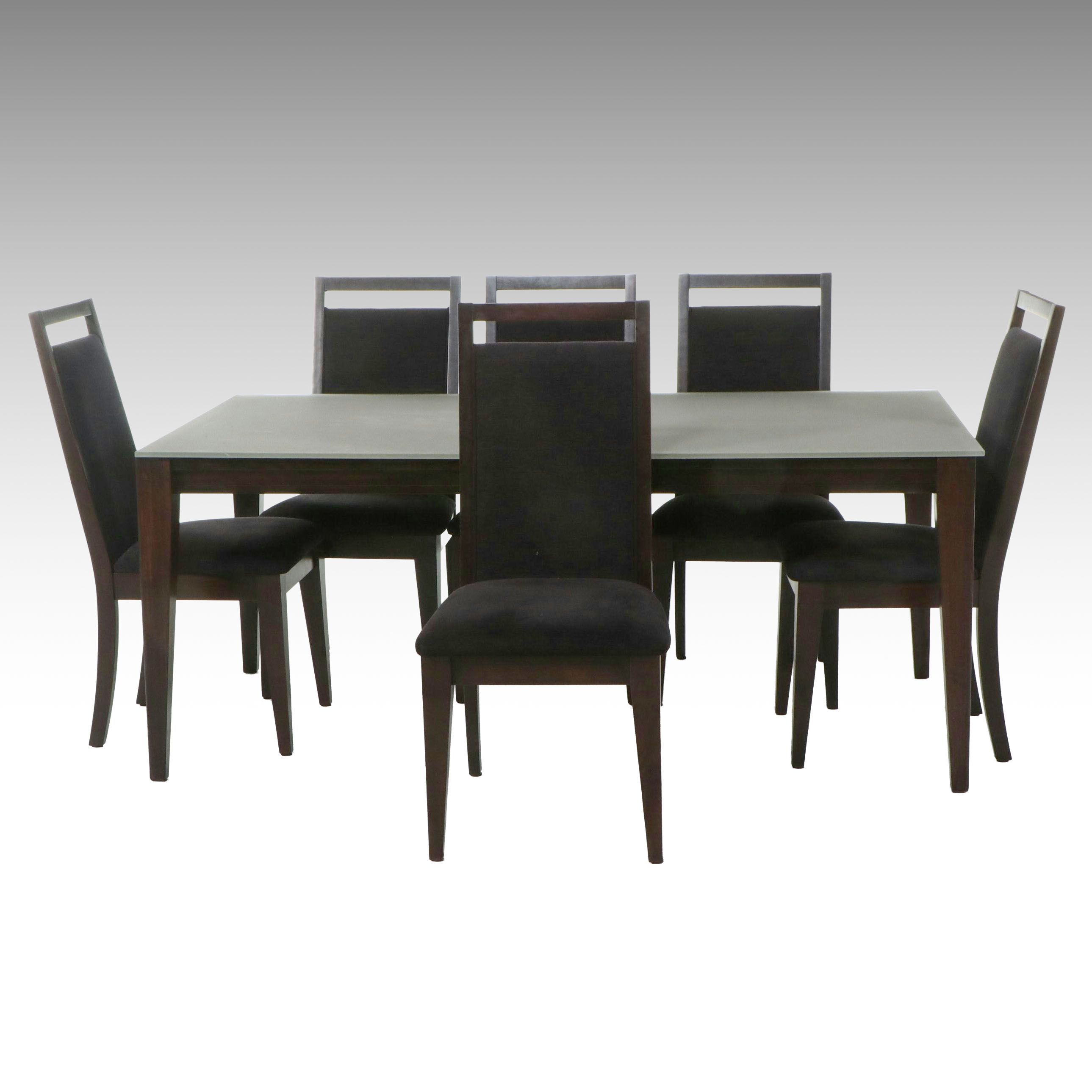 Seven-Piece Modern Dining Set with Tempered Glass Rectangular Table