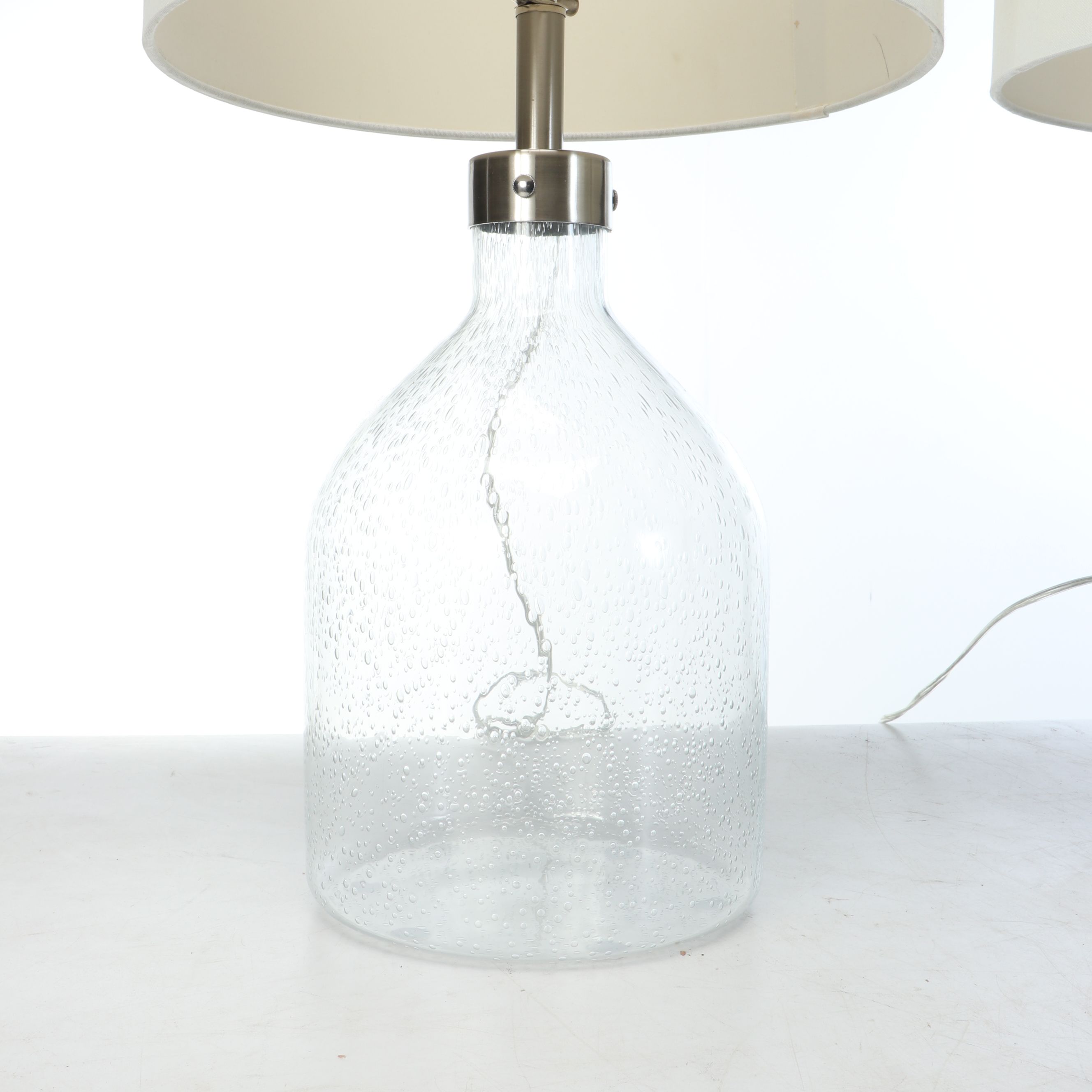 Clear Seed Glass Jug Table Lamps with Drum Shades