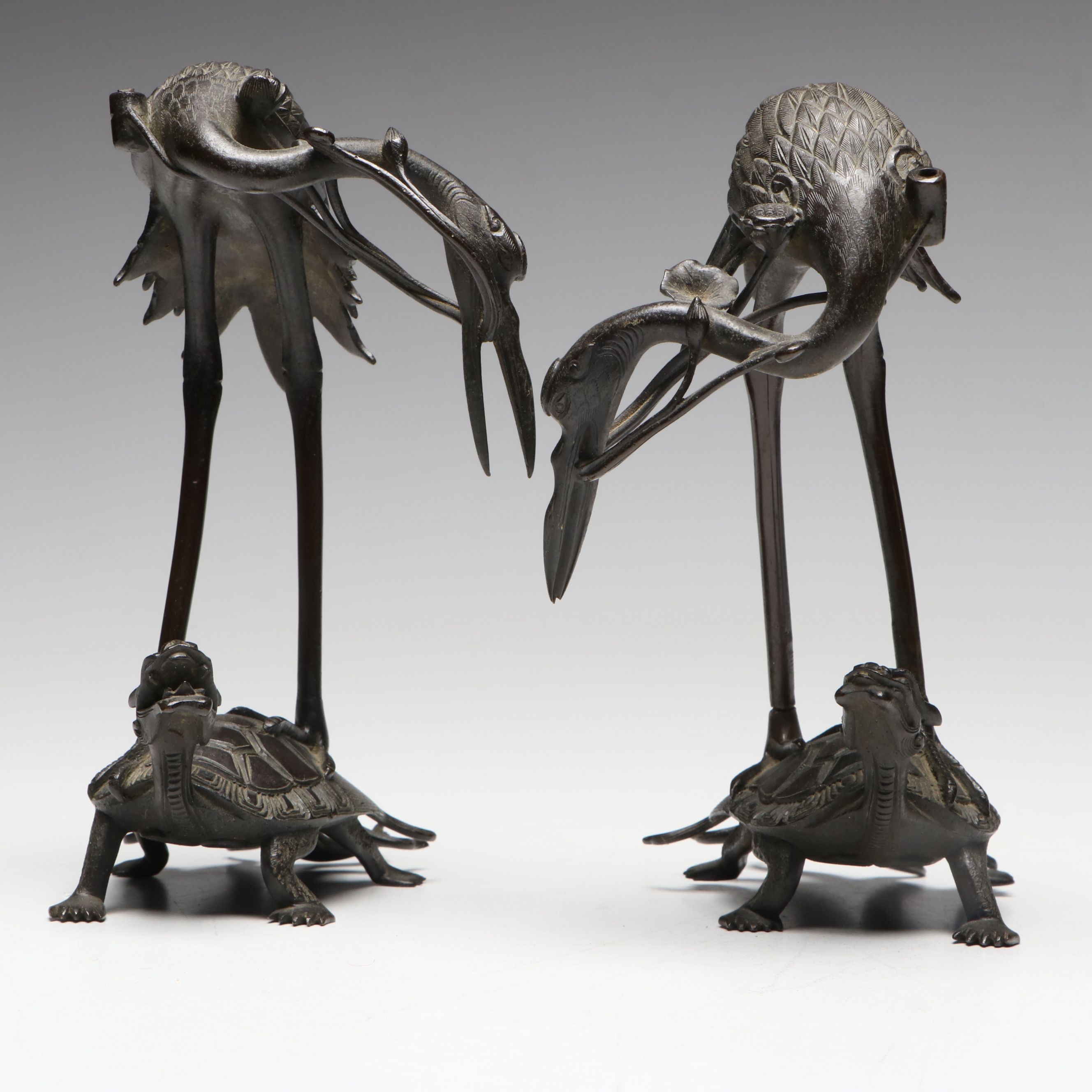 Chinese Bronze Cranes on Turtles