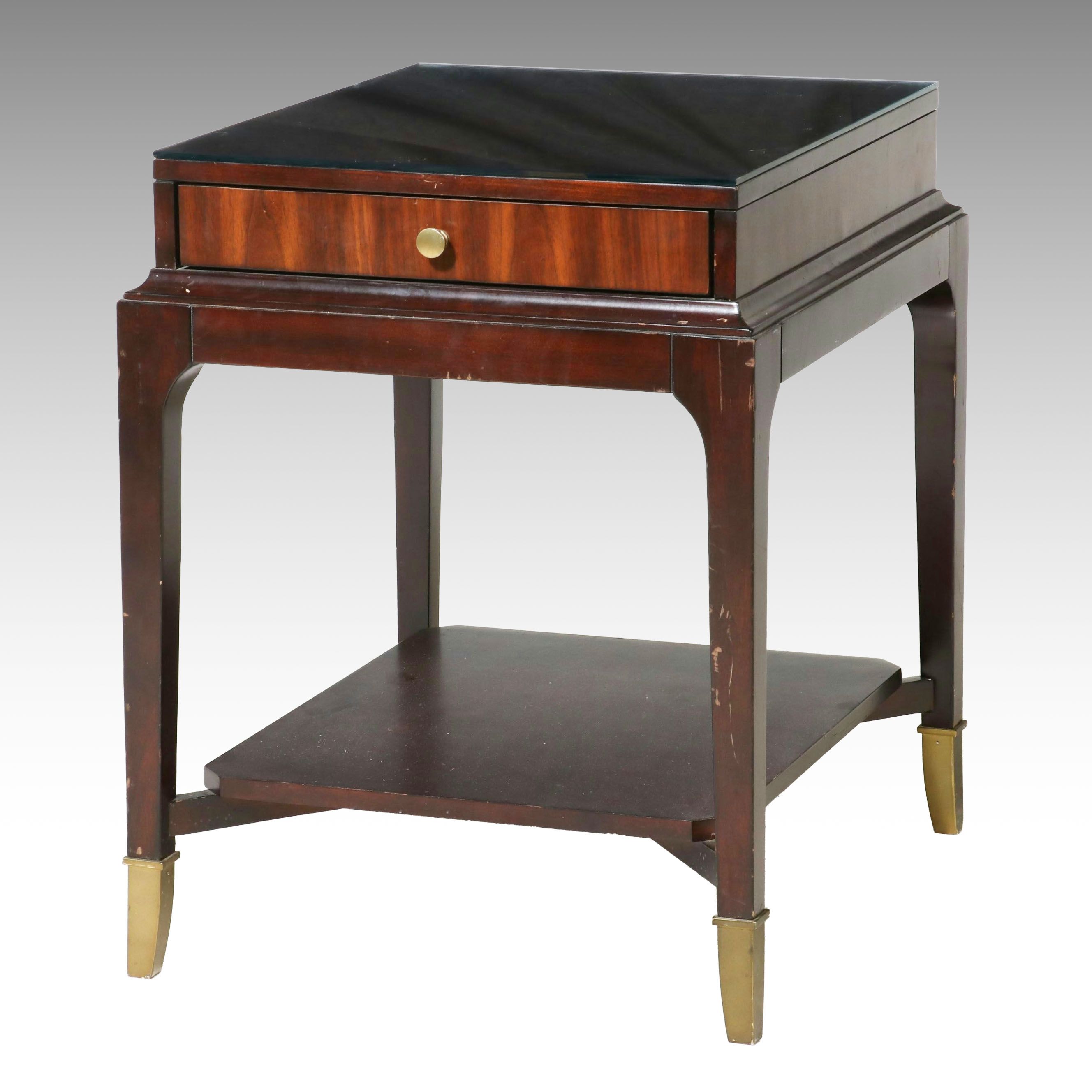 Modern Regency Style Mahogany Single-Drawer Side Table with Brass Sabots