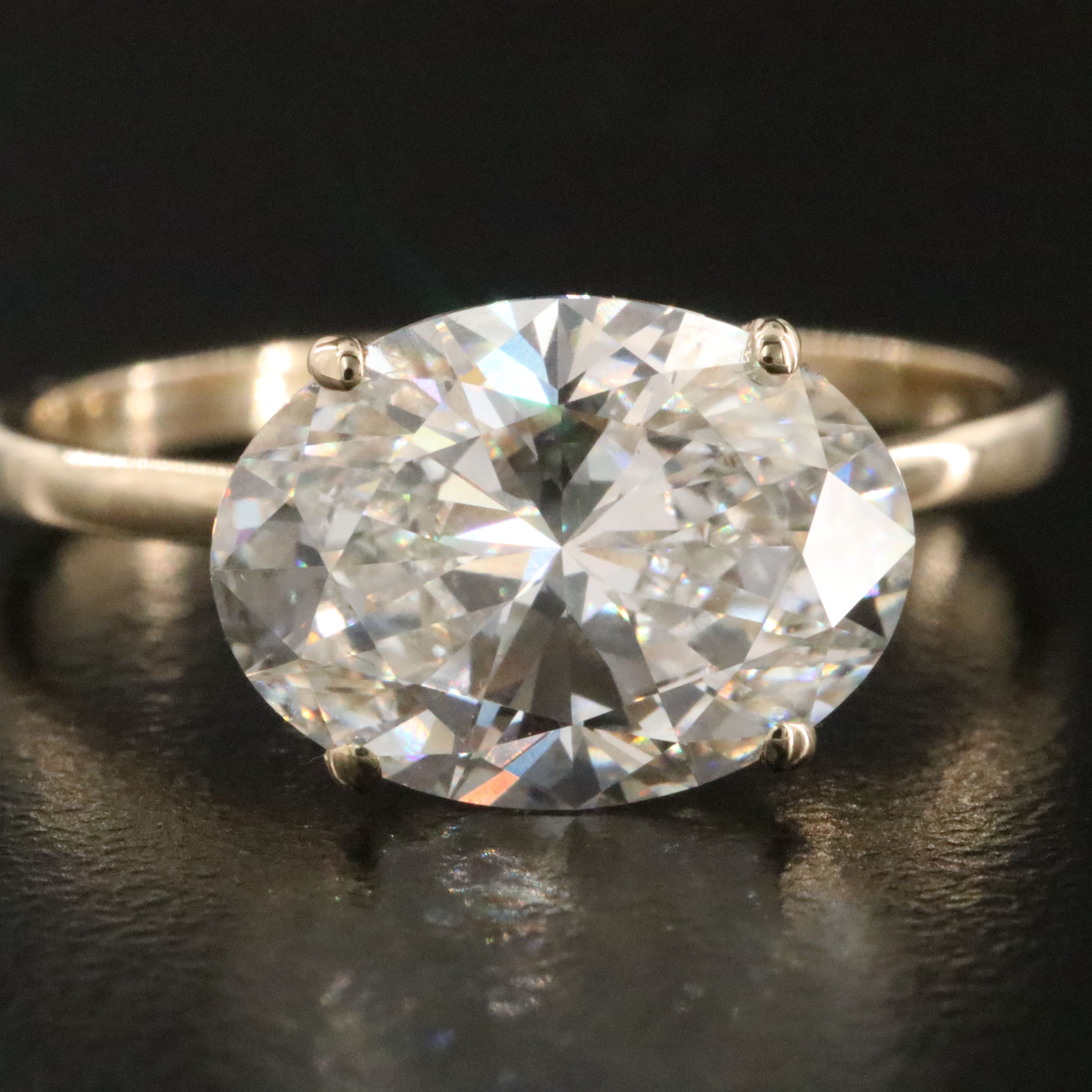 14K 3.41 CT Lab Grown Diamond East-West Solitaire Ring with IGI Report