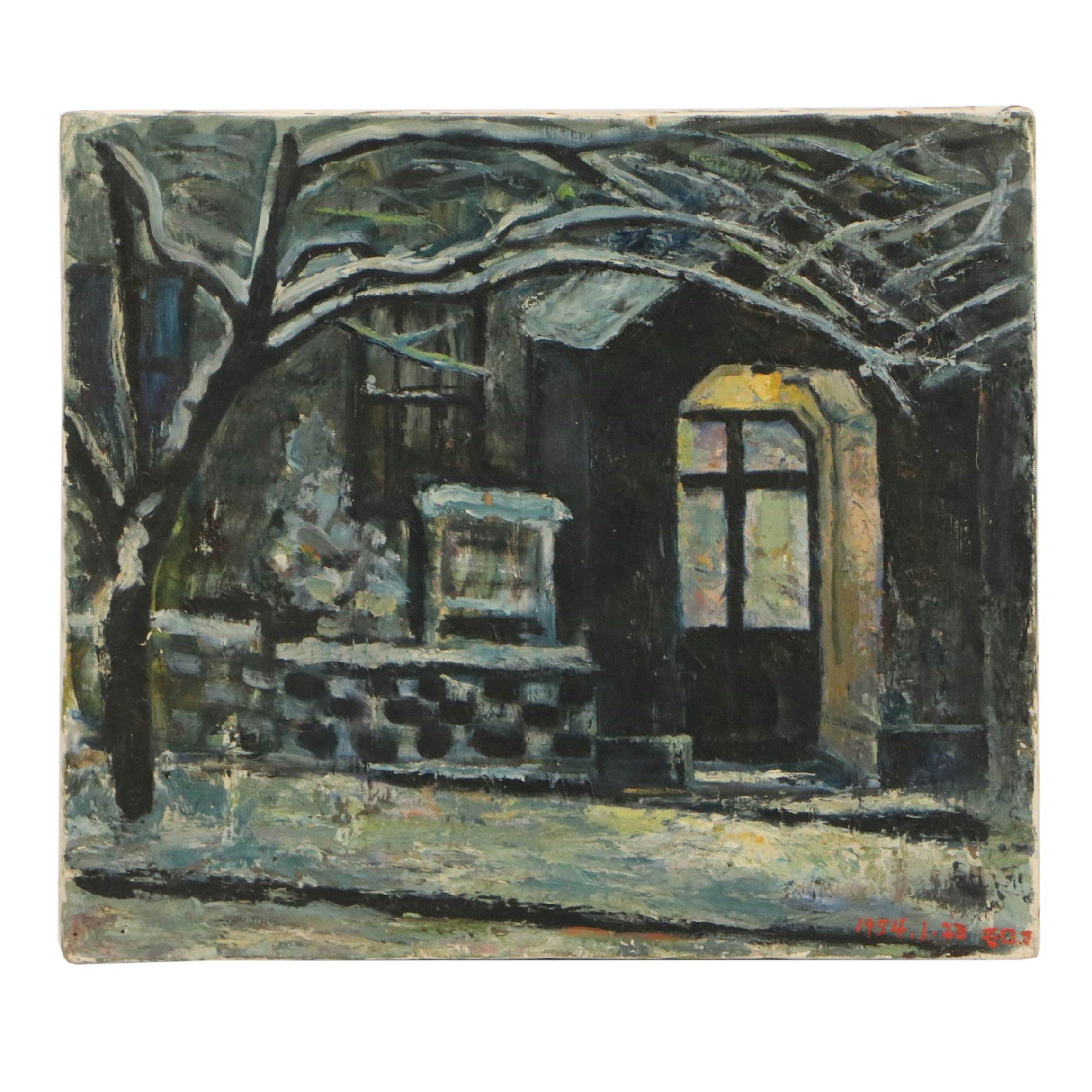 Two Oil Paintings of Building Exteriors, Circa 1954