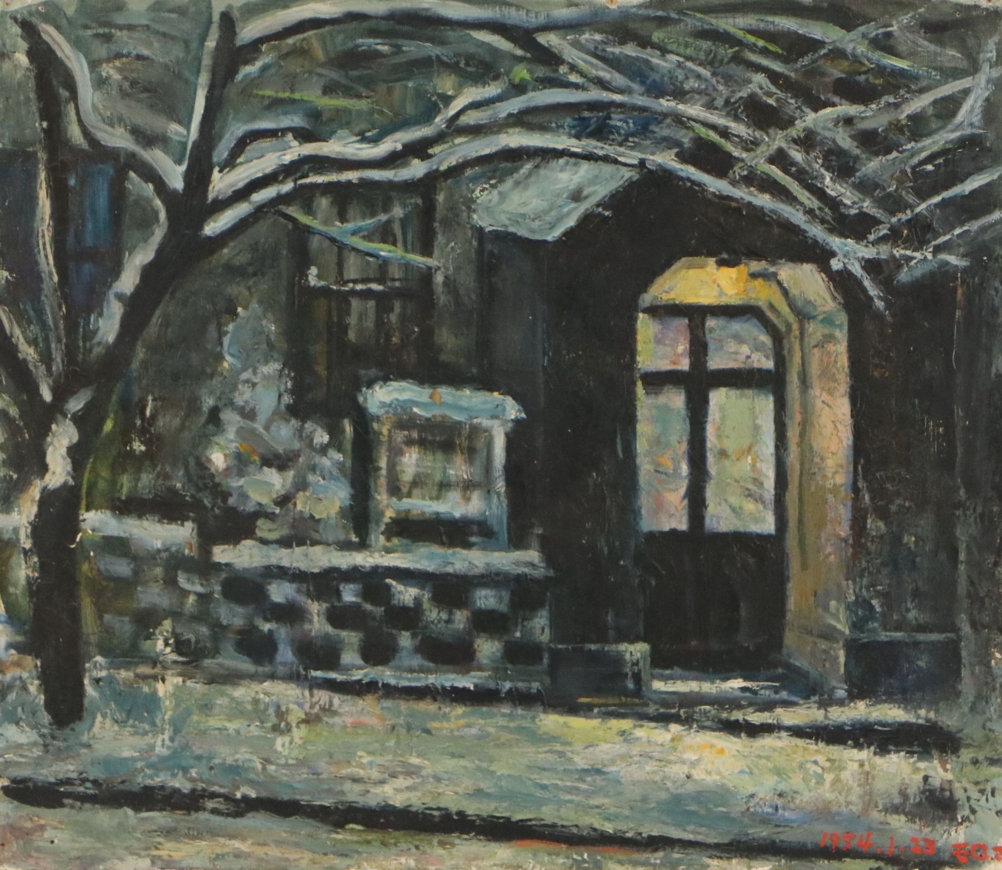 Two Oil Paintings of Building Exteriors, Circa 1954
