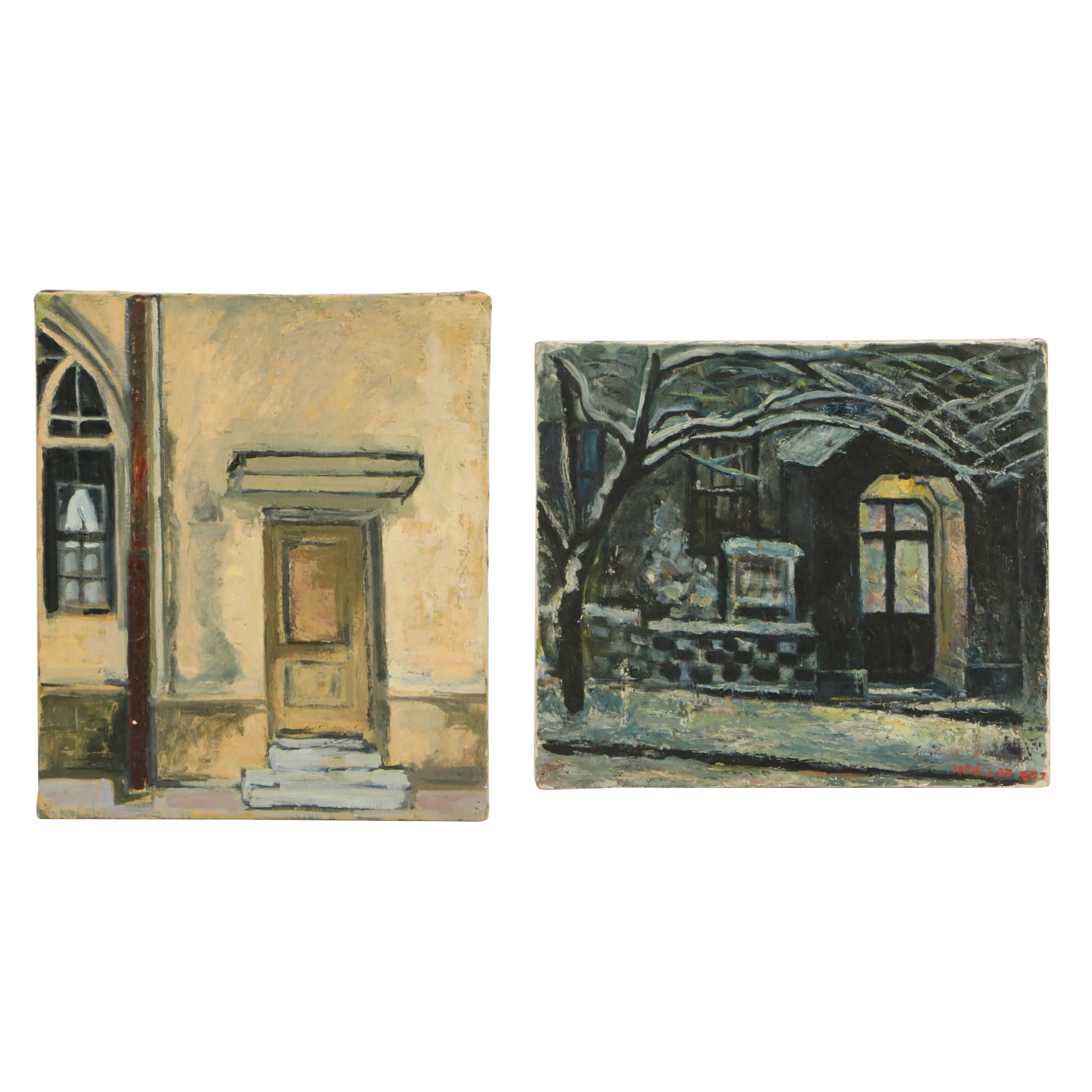 Two Oil Paintings of Building Exteriors, Circa 1954