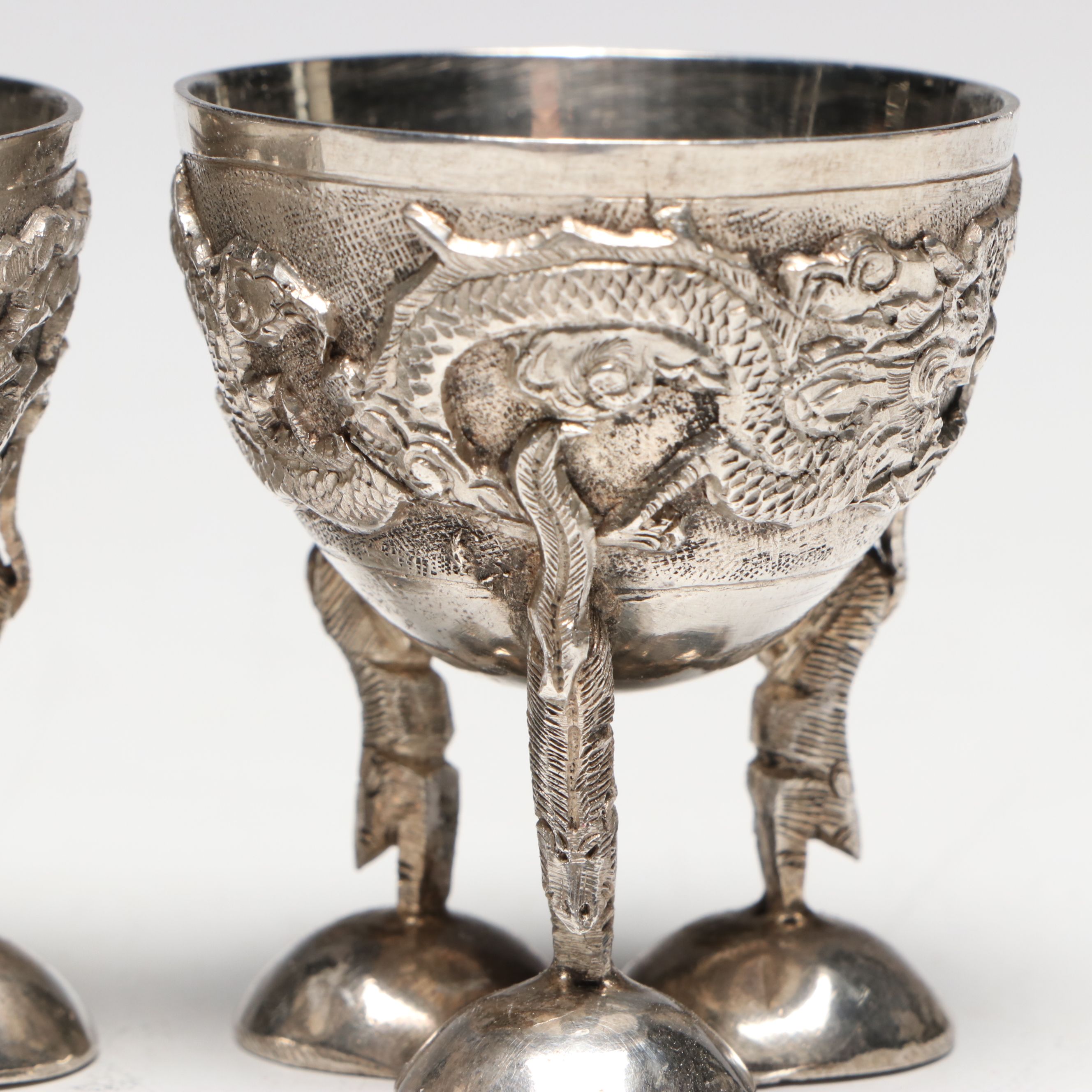 Chinese Diminutive 900 Silver Pedestal Bowls