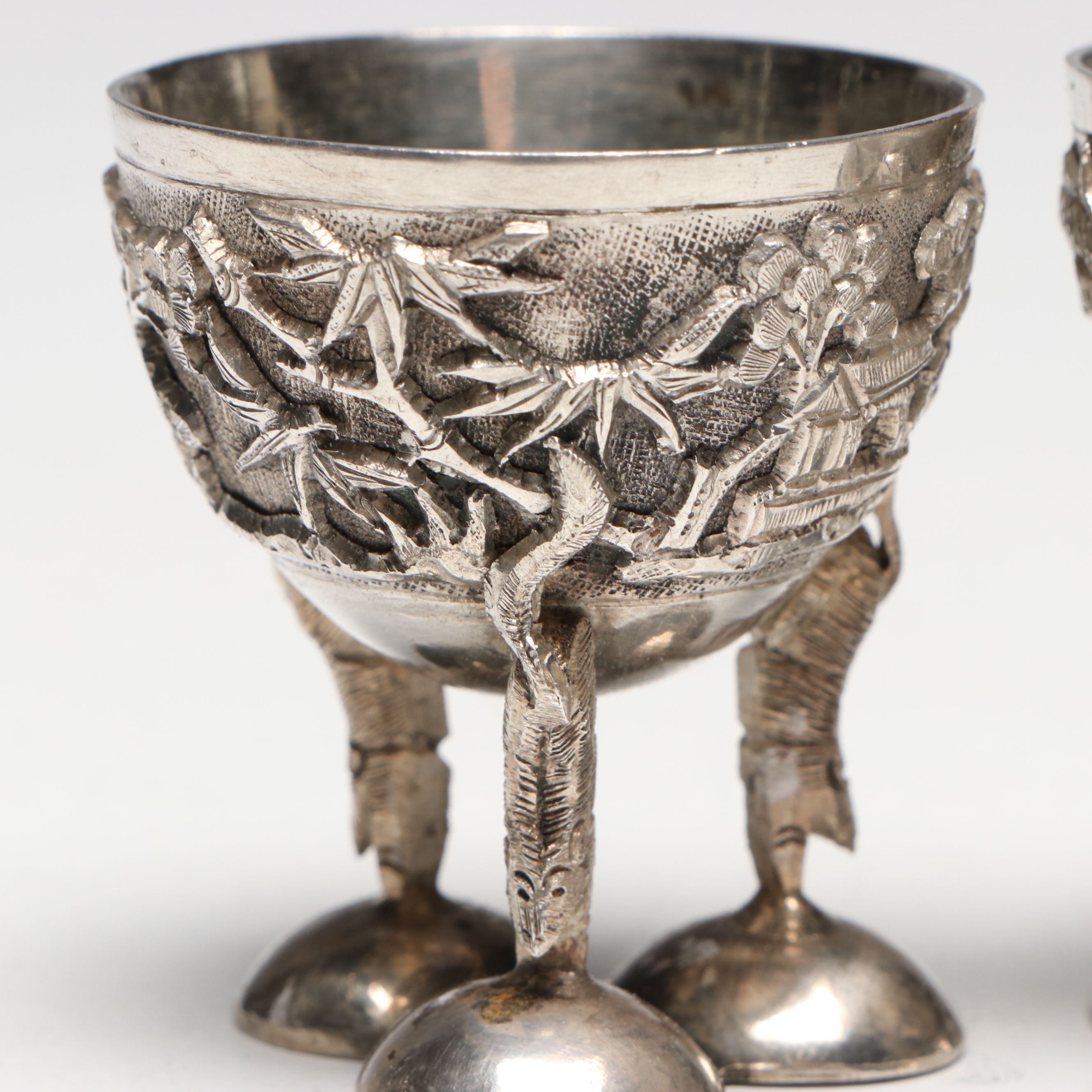 Chinese Diminutive 900 Silver Pedestal Bowls