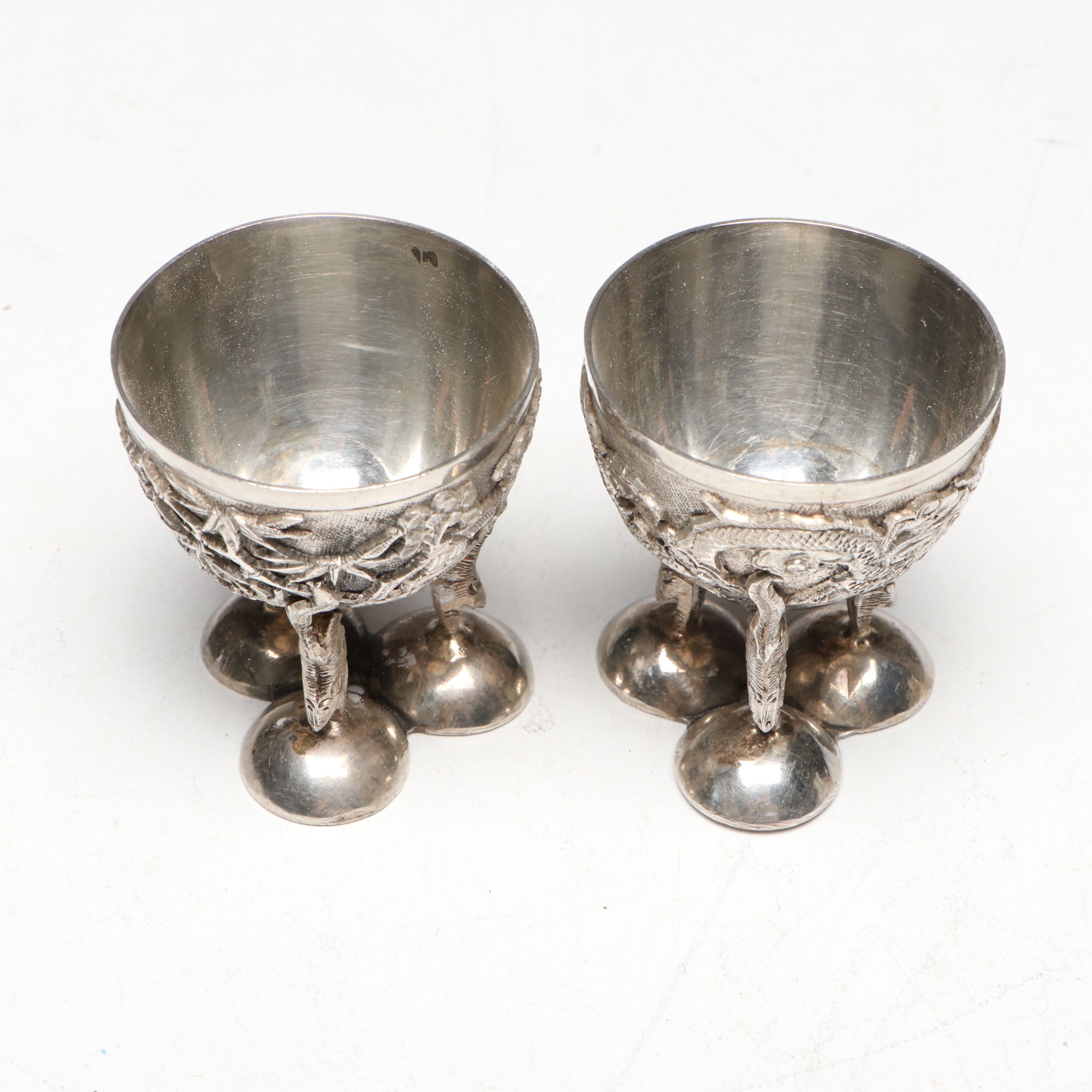Chinese Diminutive 900 Silver Pedestal Bowls