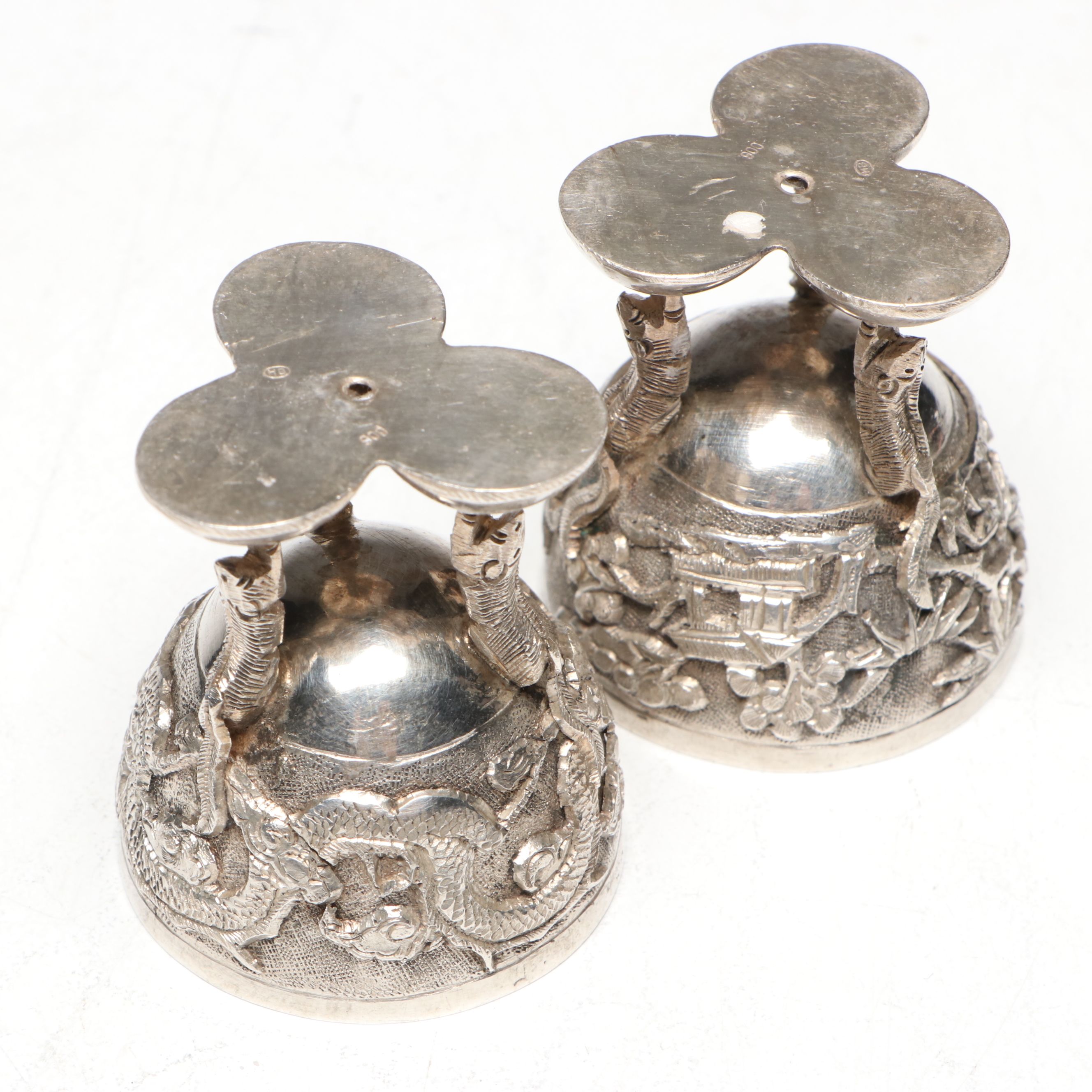 Chinese Diminutive 900 Silver Pedestal Bowls