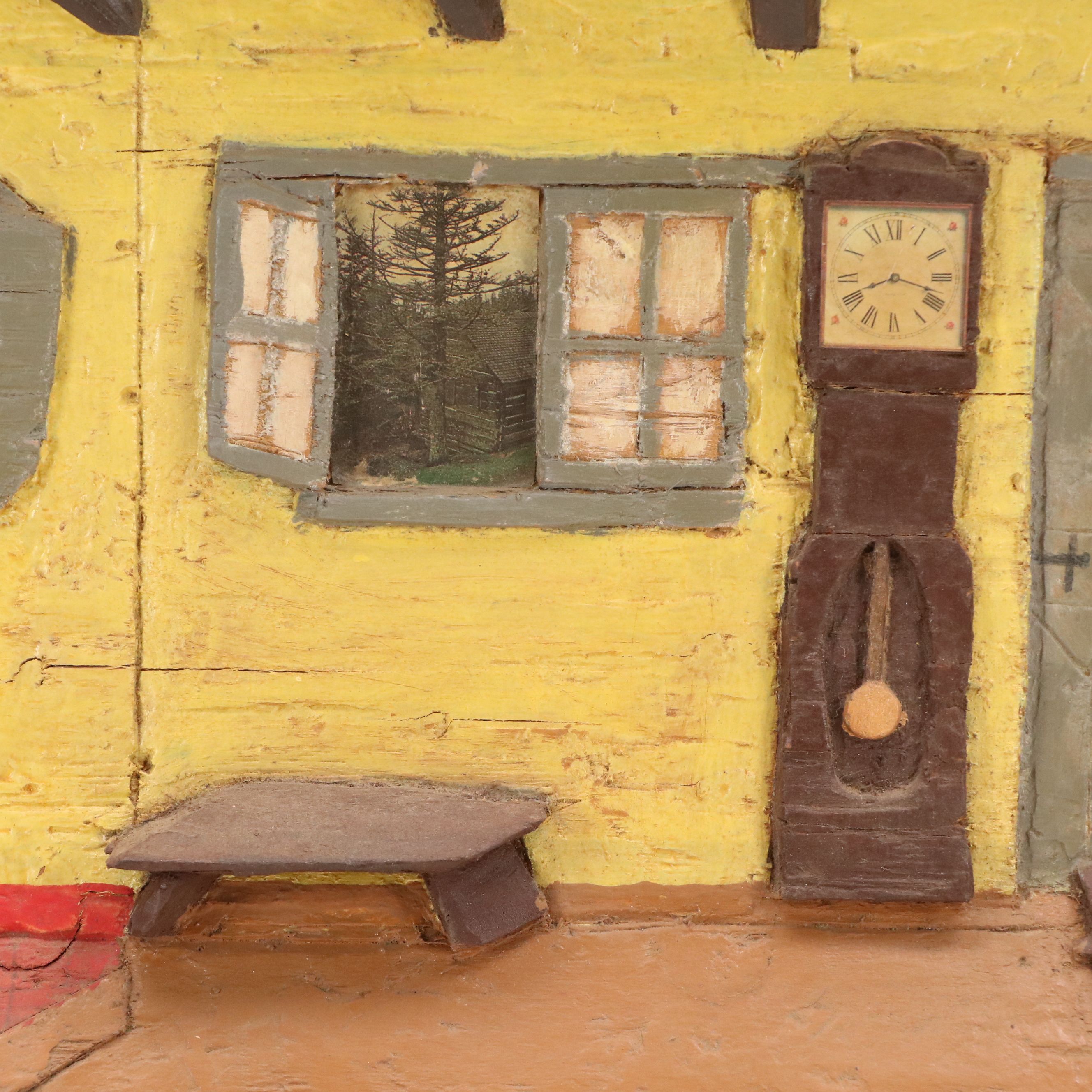 M. L. Listermann Folk Art Carved Wood Diorama Relief, Circa 1970