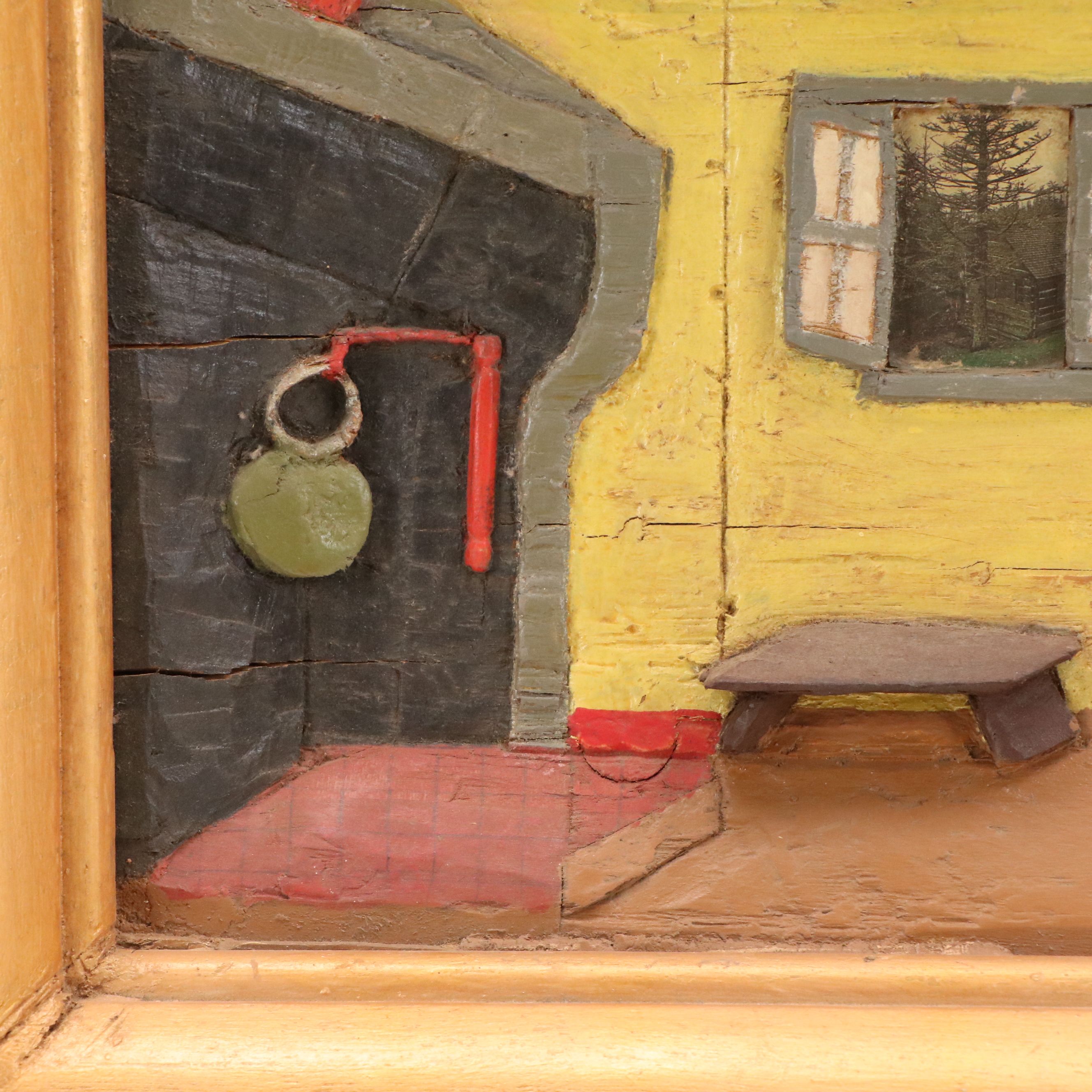 M. L. Listermann Folk Art Carved Wood Diorama Relief, Circa 1970