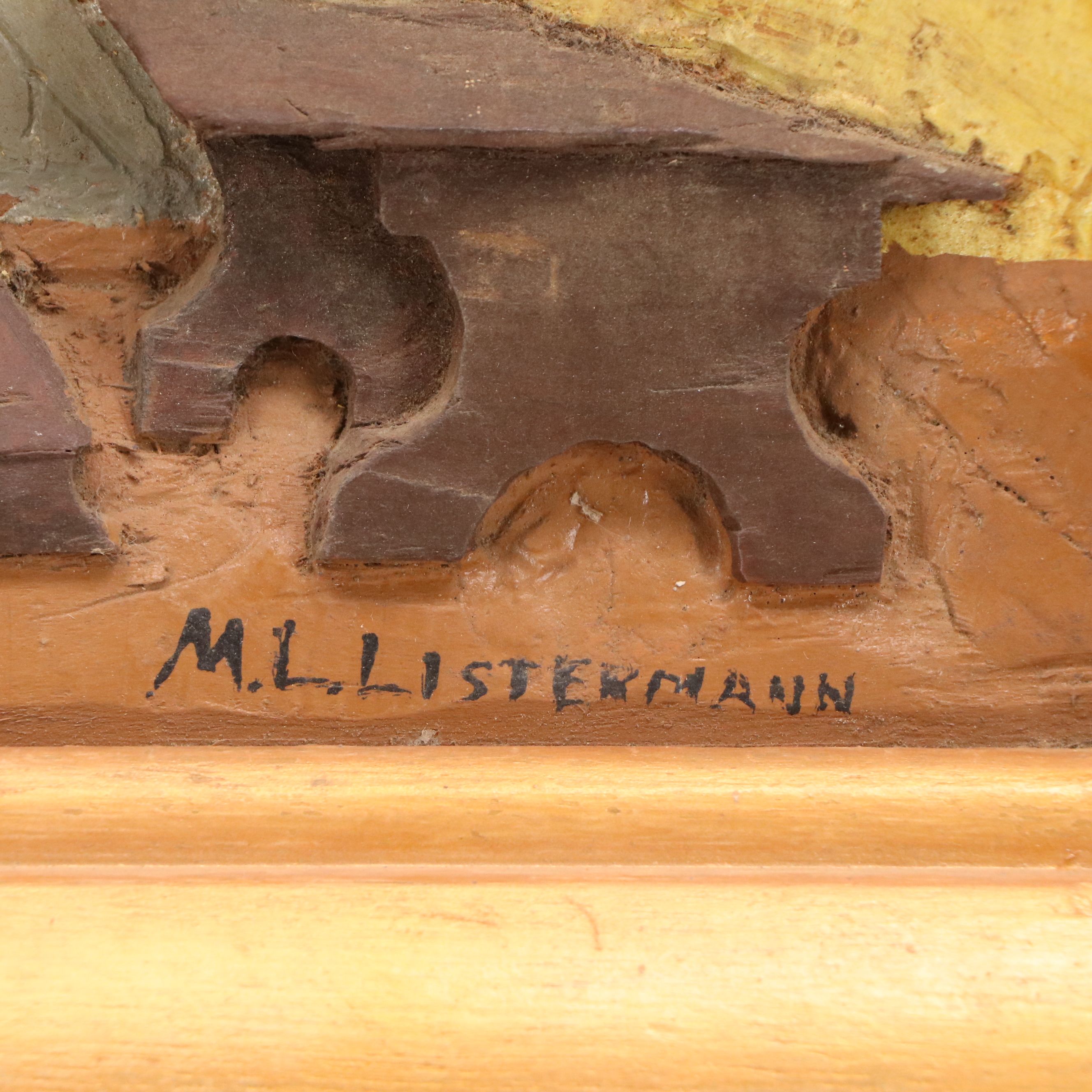M. L. Listermann Folk Art Carved Wood Diorama Relief, Circa 1970