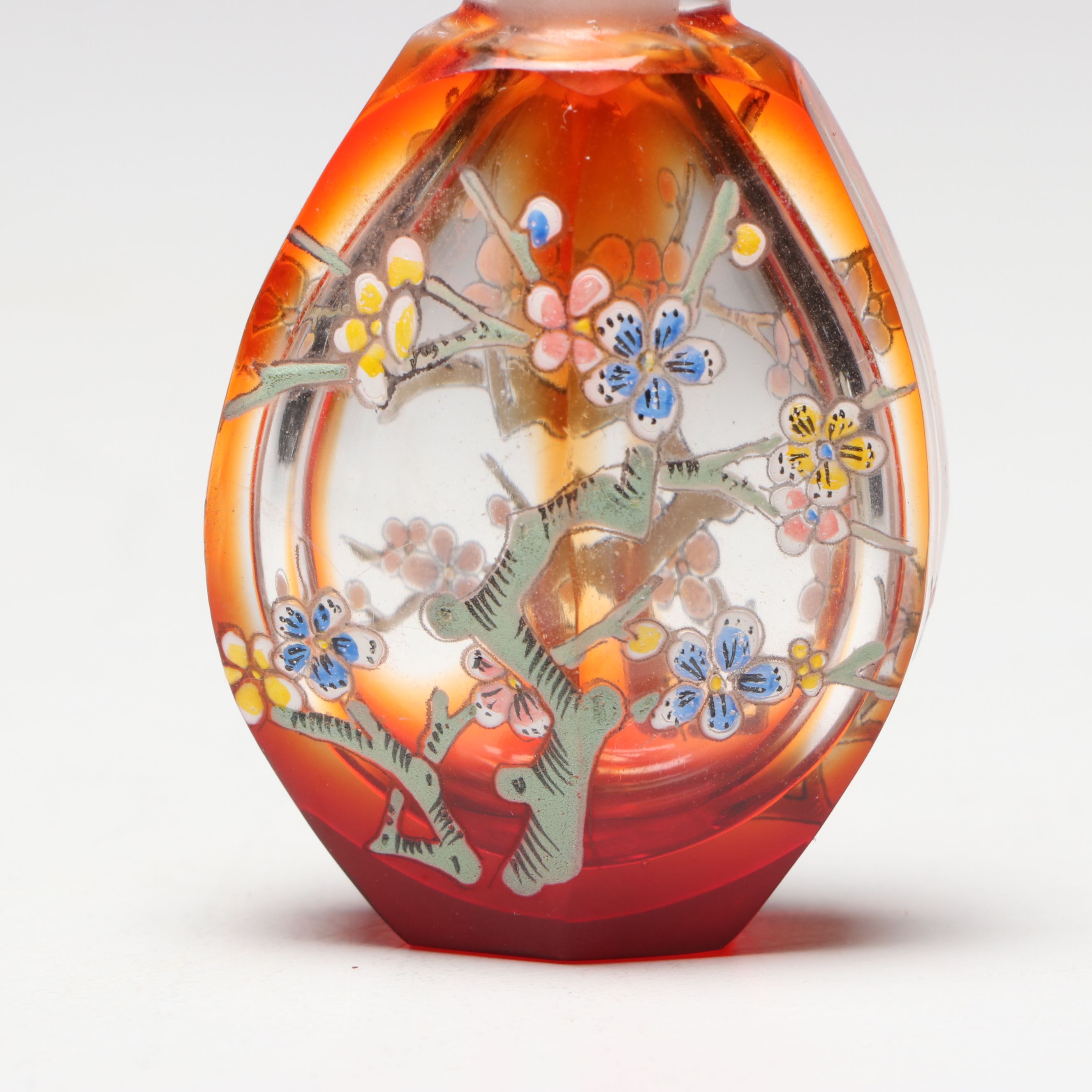 Chinese Hand-Painted Amber Glass Snuff Bottle
