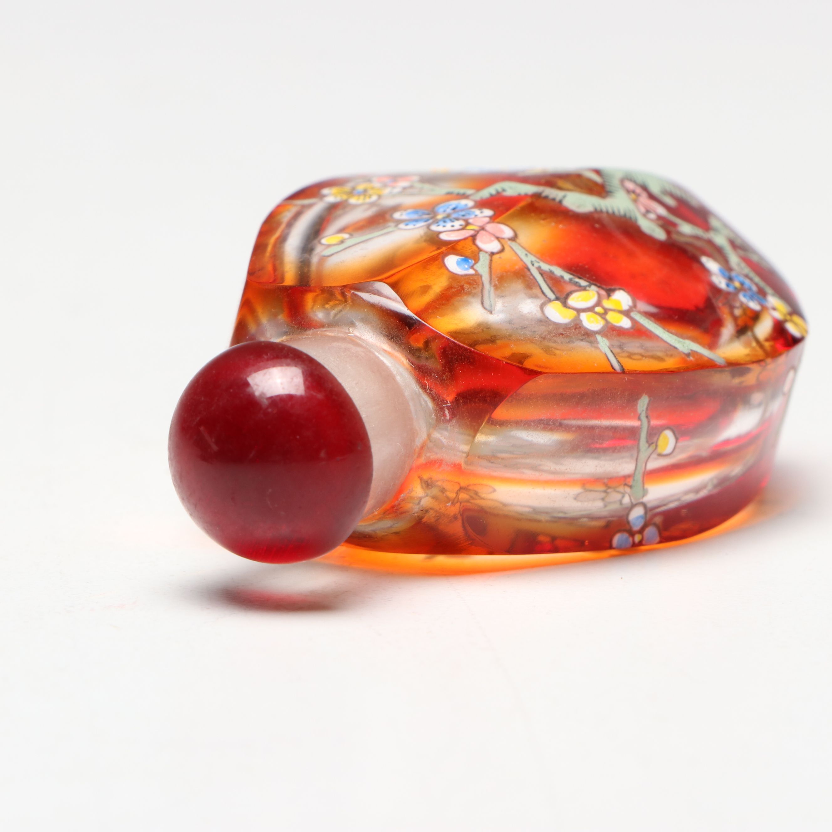 Chinese Hand-Painted Amber Glass Snuff Bottle