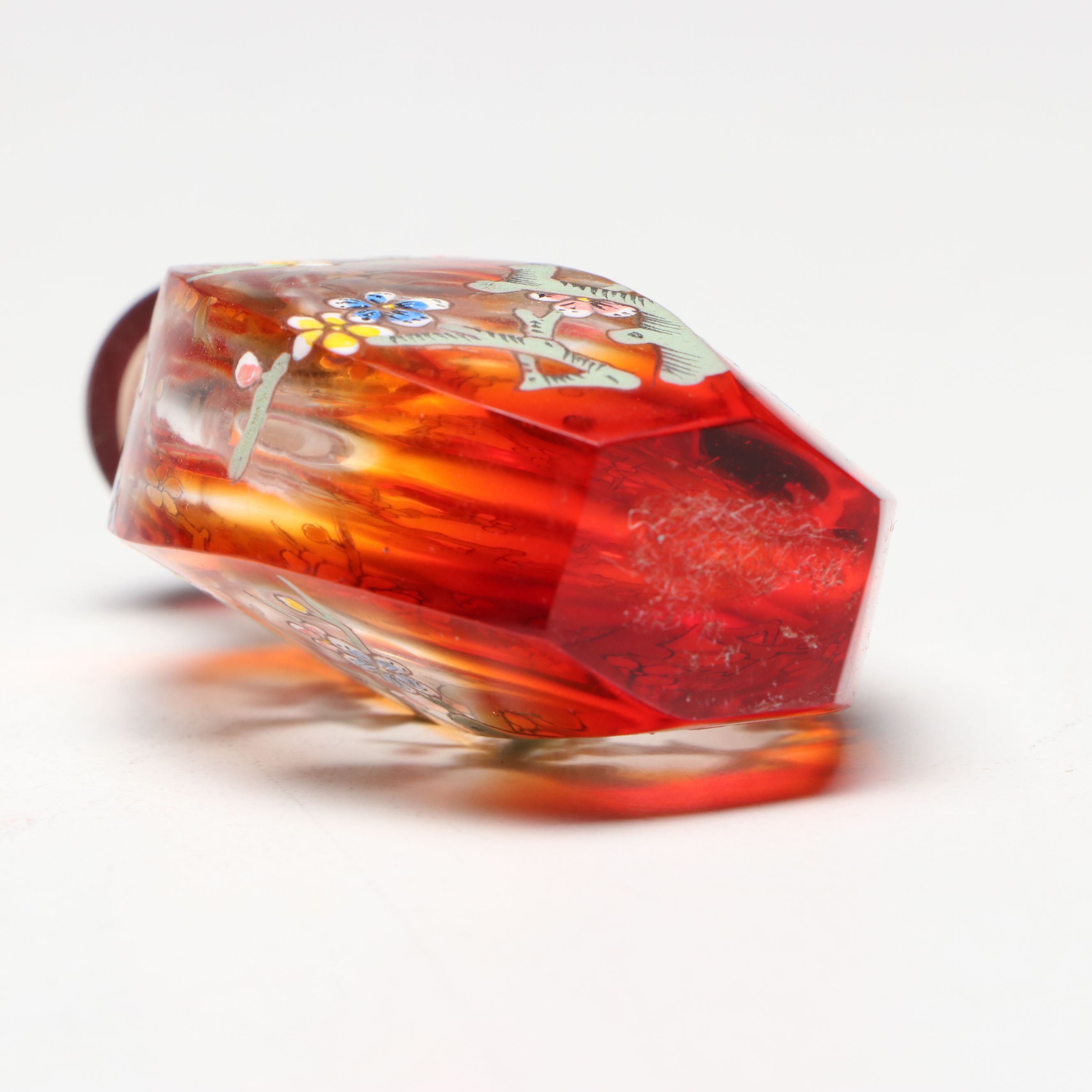 Chinese Hand-Painted Amber Glass Snuff Bottle