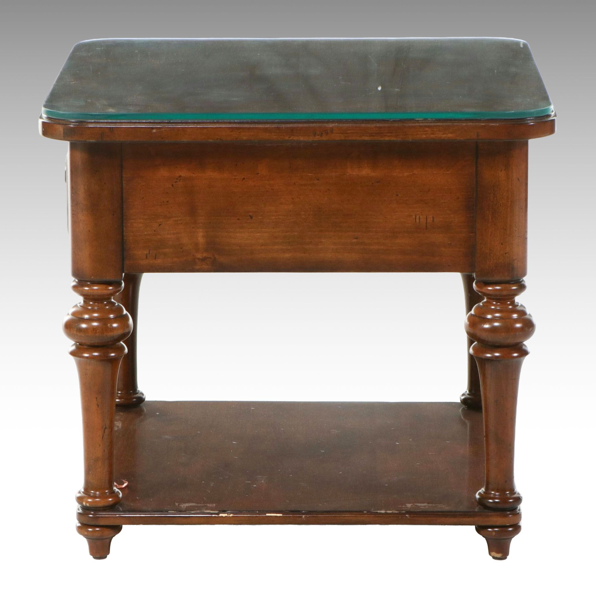 Traditional Style Square End Table with Glass Top