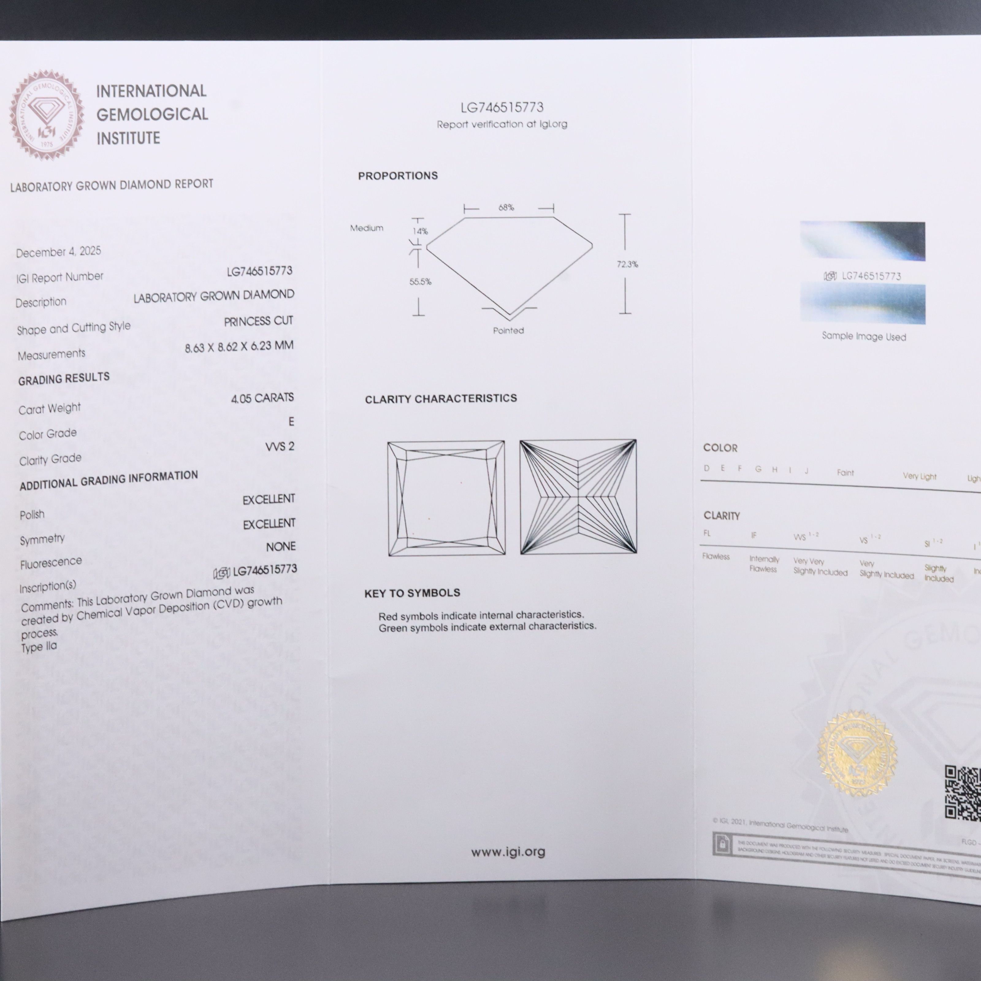 14K 4.05 CT Lab Grown Diamond Solitaire Ring with IGI Report