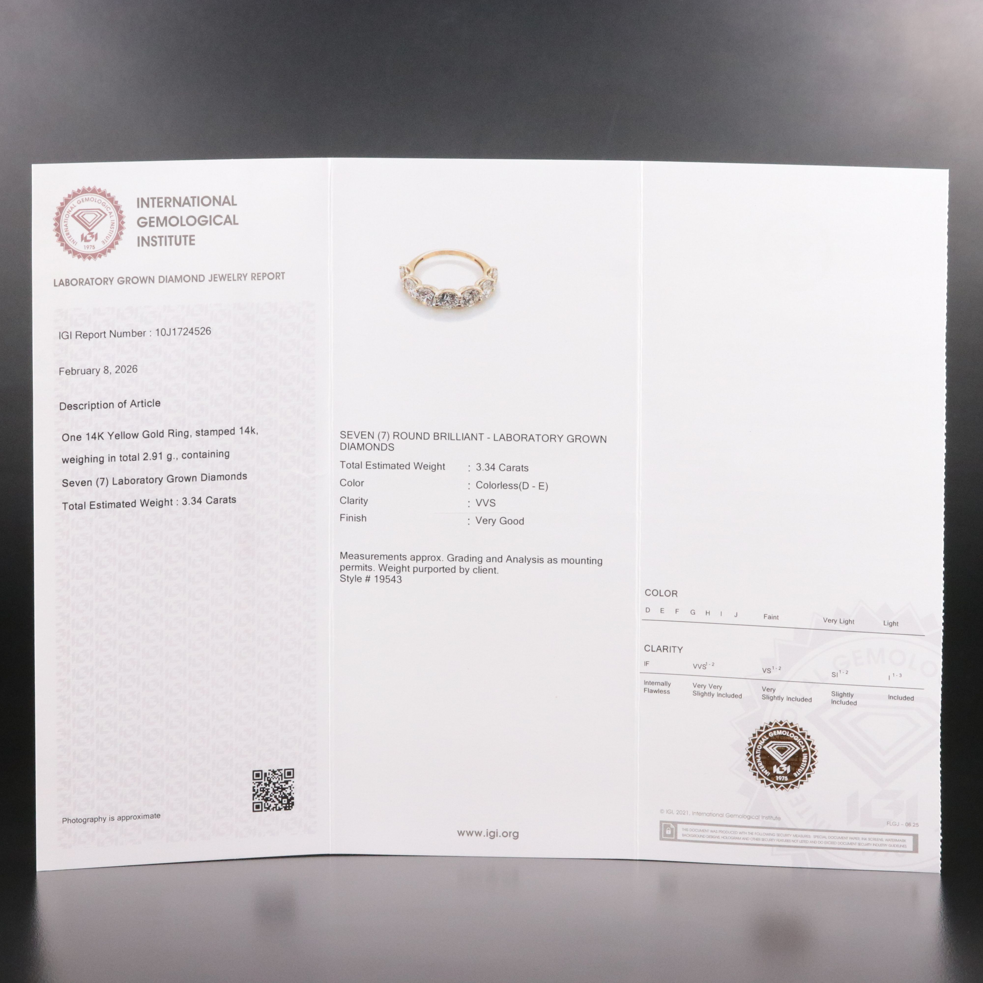 14K 3.34 CTW Lab Grown Diamond Band with IGI Jewelry Report