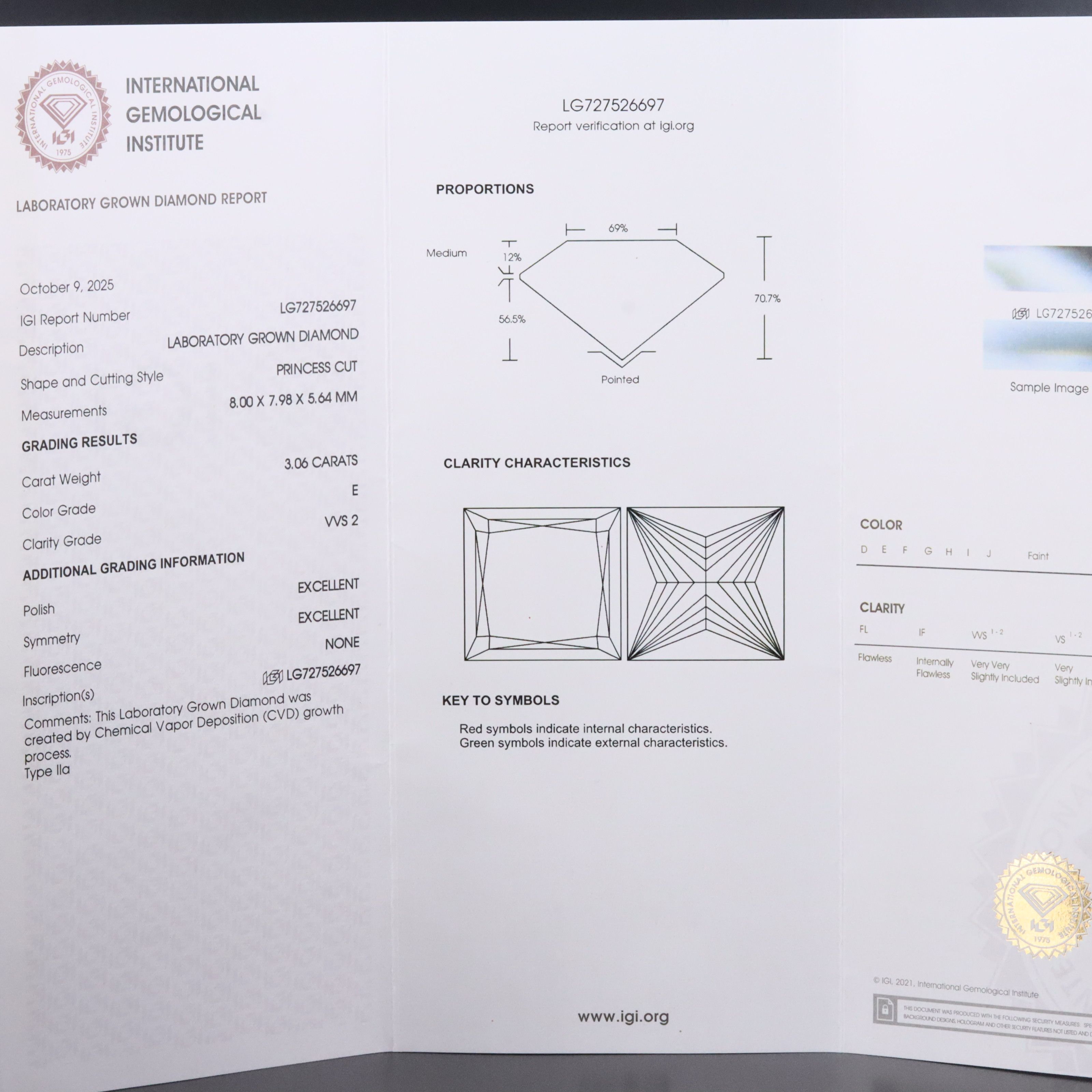 14K 3.06 CT Lab Grown Diamond Solitaire Ring with IGI Report