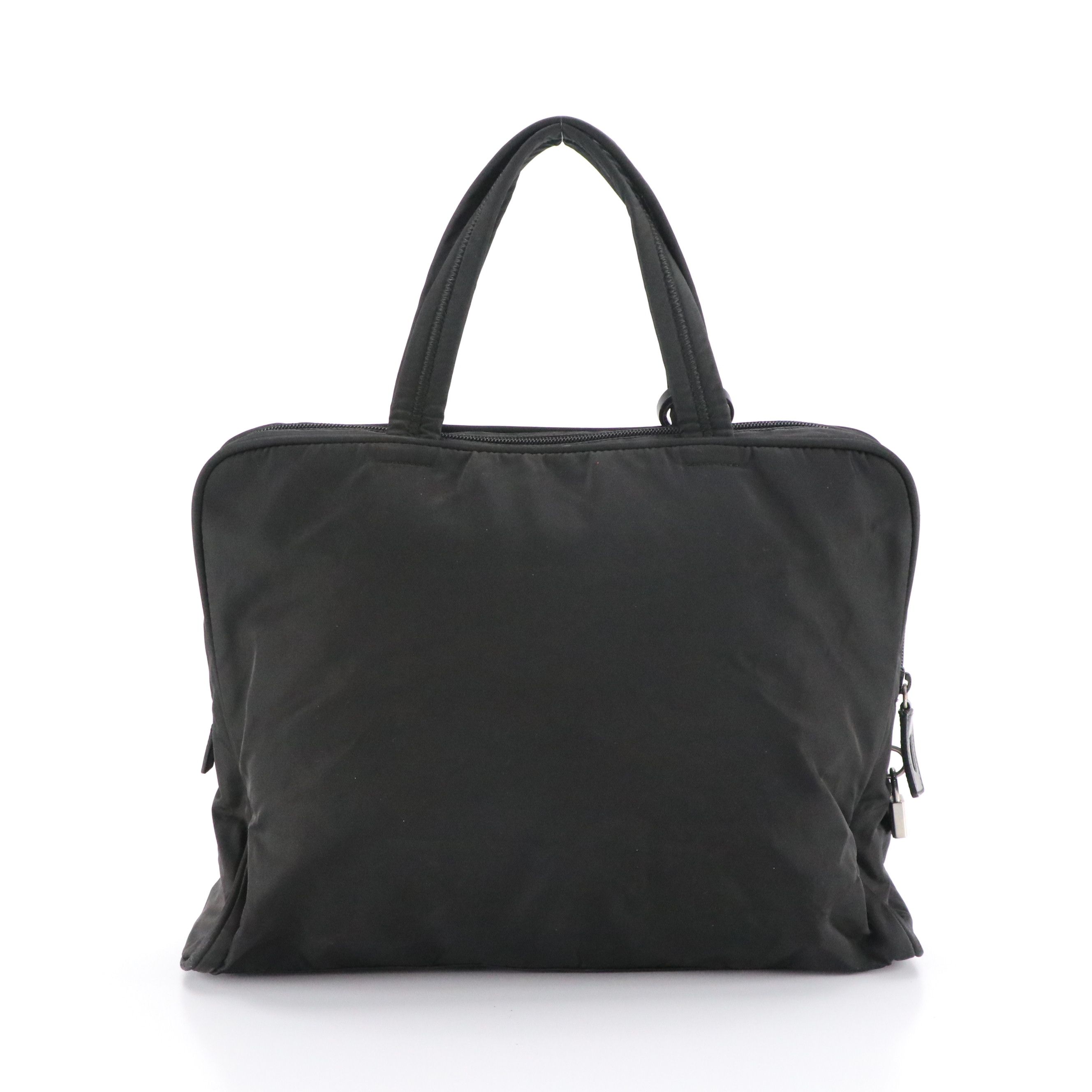 Prada Top Handle Locking Bag in Black Tessuto Nylon