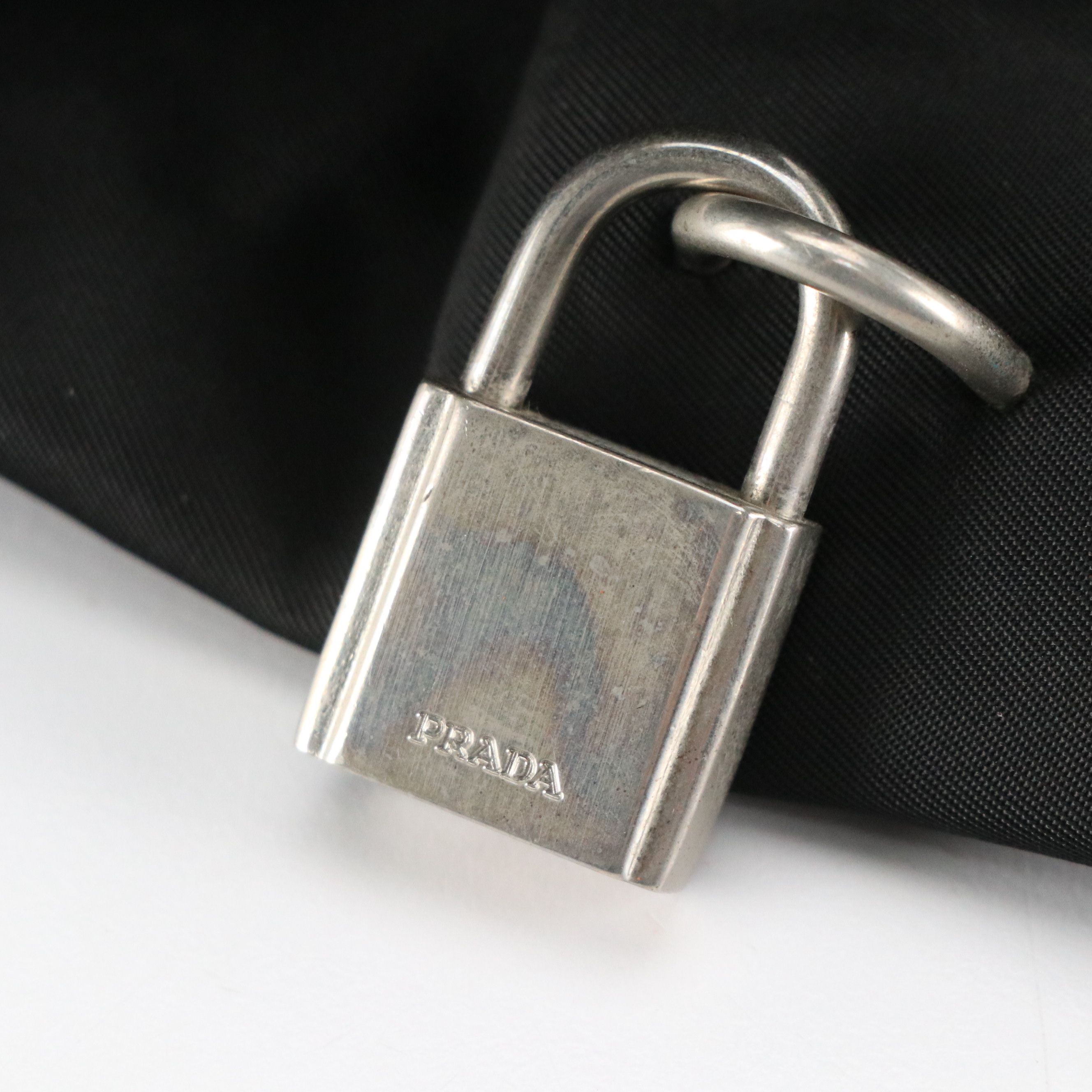 Prada Top Handle Locking Bag in Black Tessuto Nylon