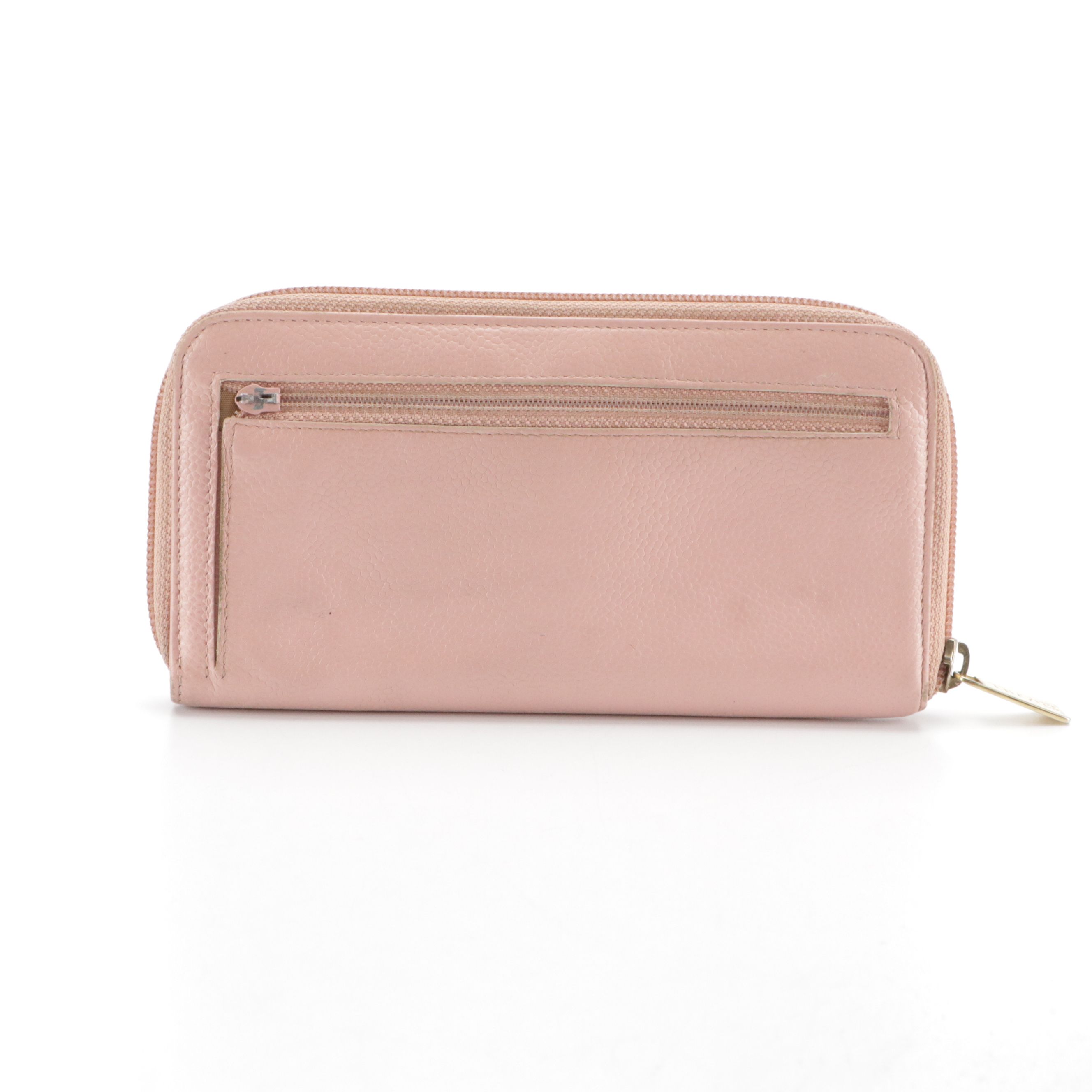 Chanel CC Stitched Zip Around Wallet in Pink Caviar Leather, With Box