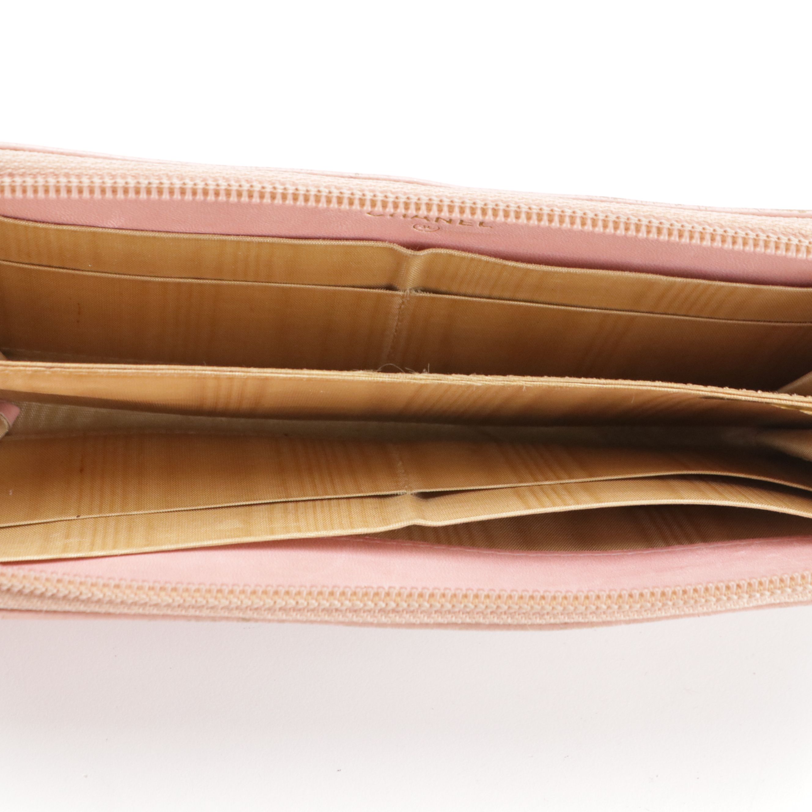 Chanel CC Stitched Zip Around Wallet in Pink Caviar Leather, With Box