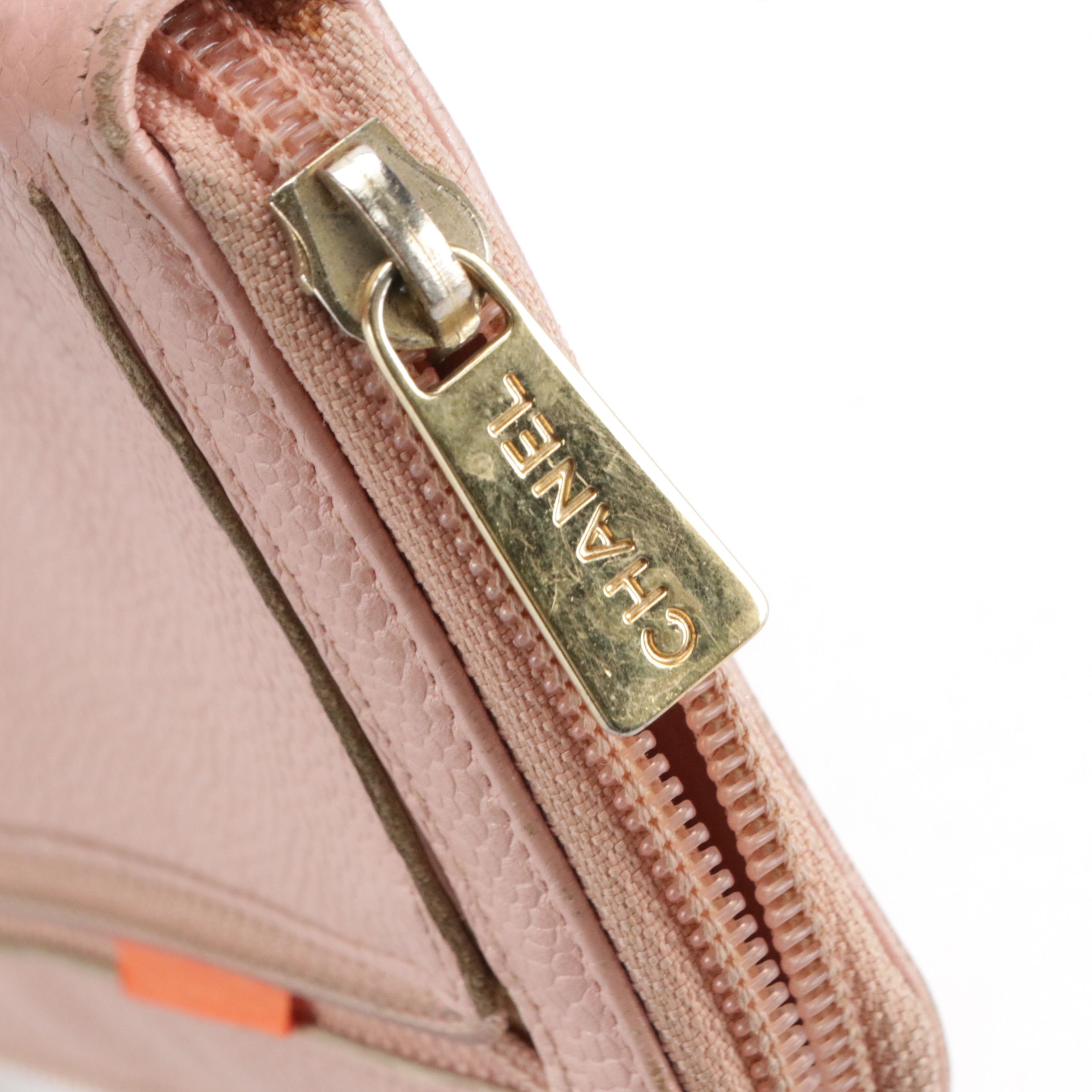 Chanel CC Stitched Zip Around Wallet in Pink Caviar Leather, With Box