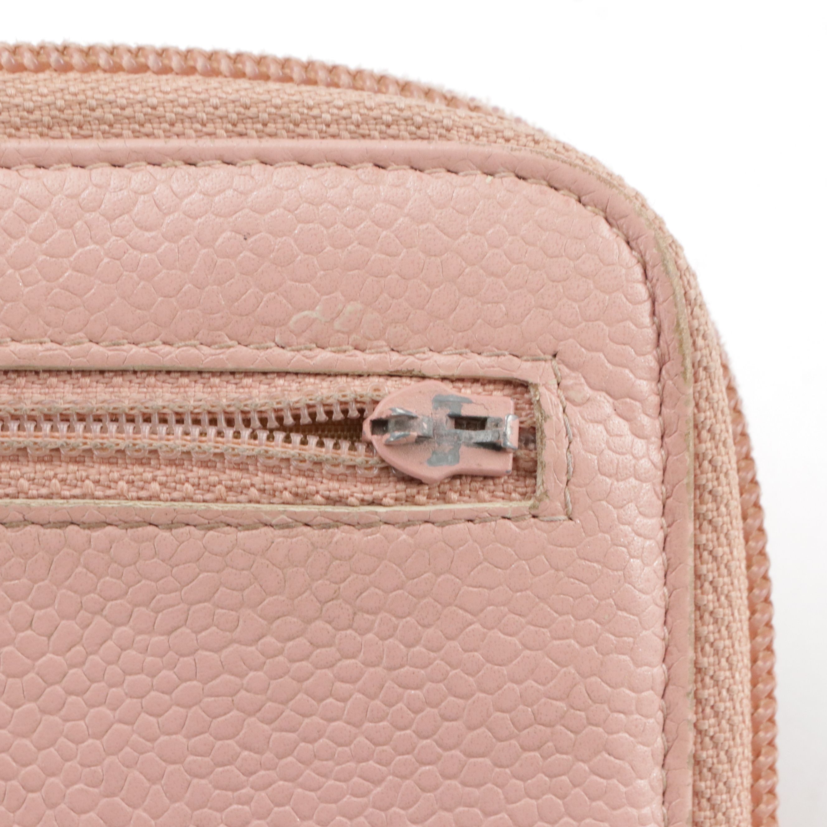 Chanel CC Stitched Zip Around Wallet in Pink Caviar Leather, With Box