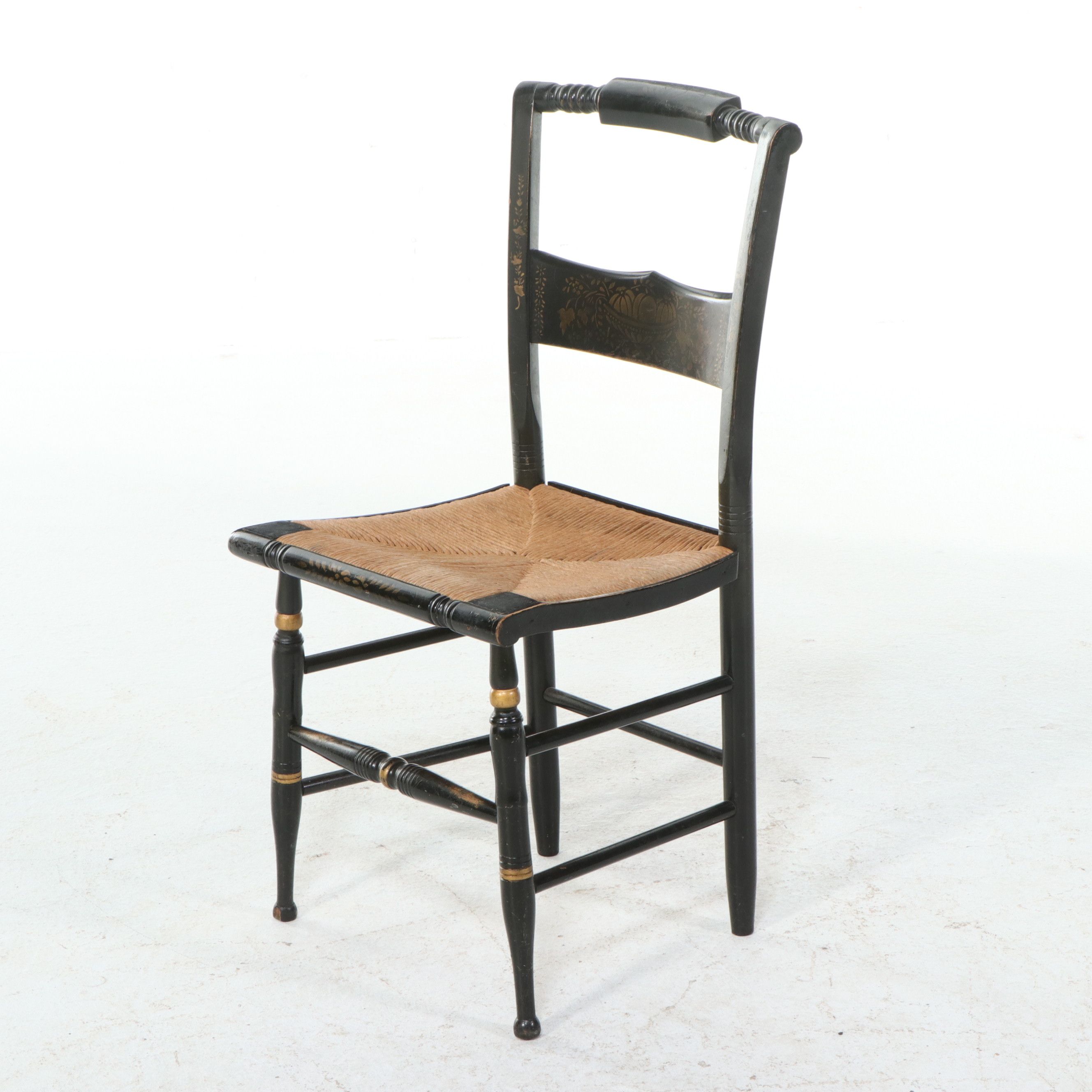 Set of Five Paint-Decorated Hitchcock Style Fancy Chairs with Rush Seats