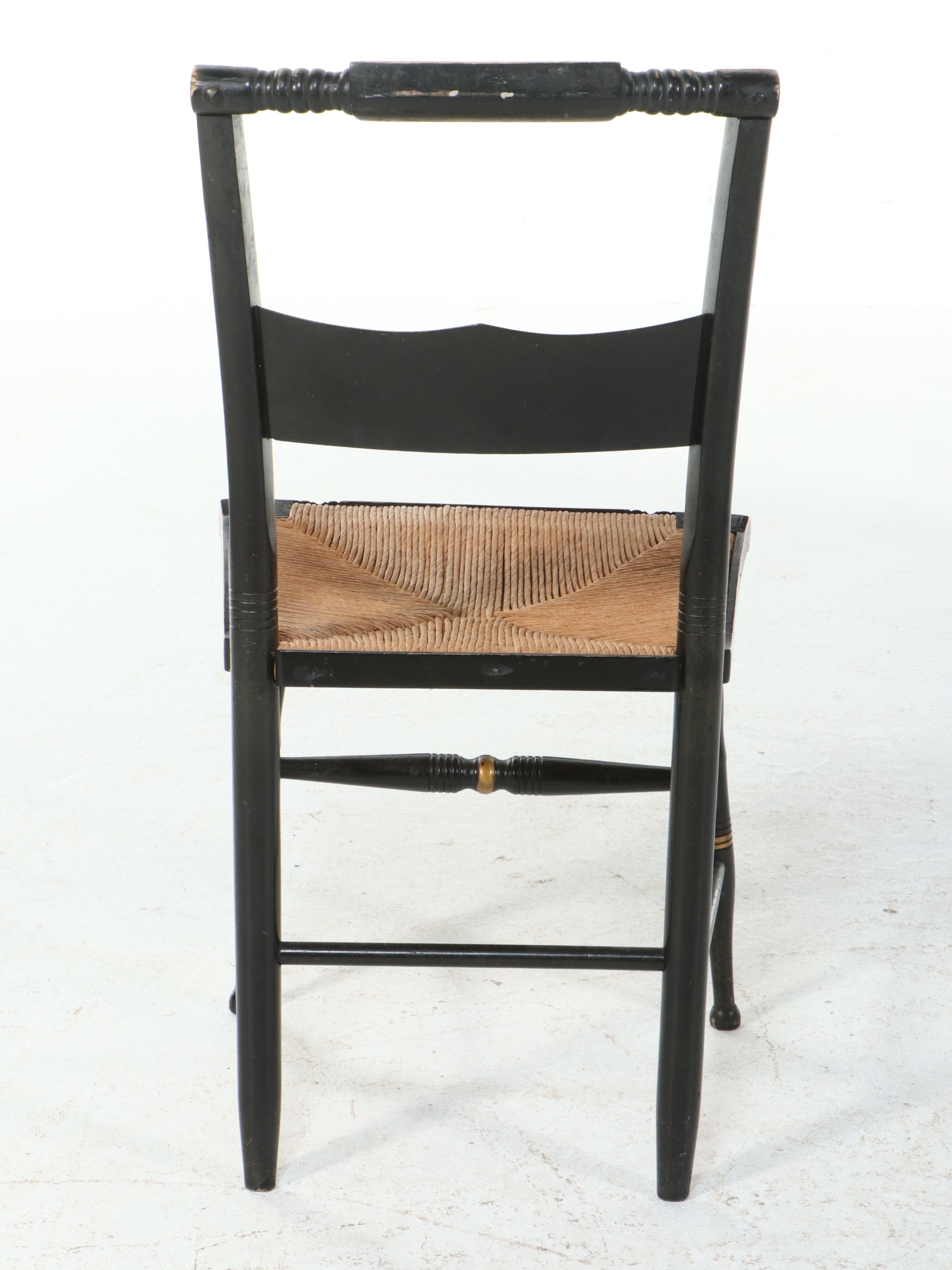 Set of Five Paint-Decorated Hitchcock Style Fancy Chairs with Rush Seats