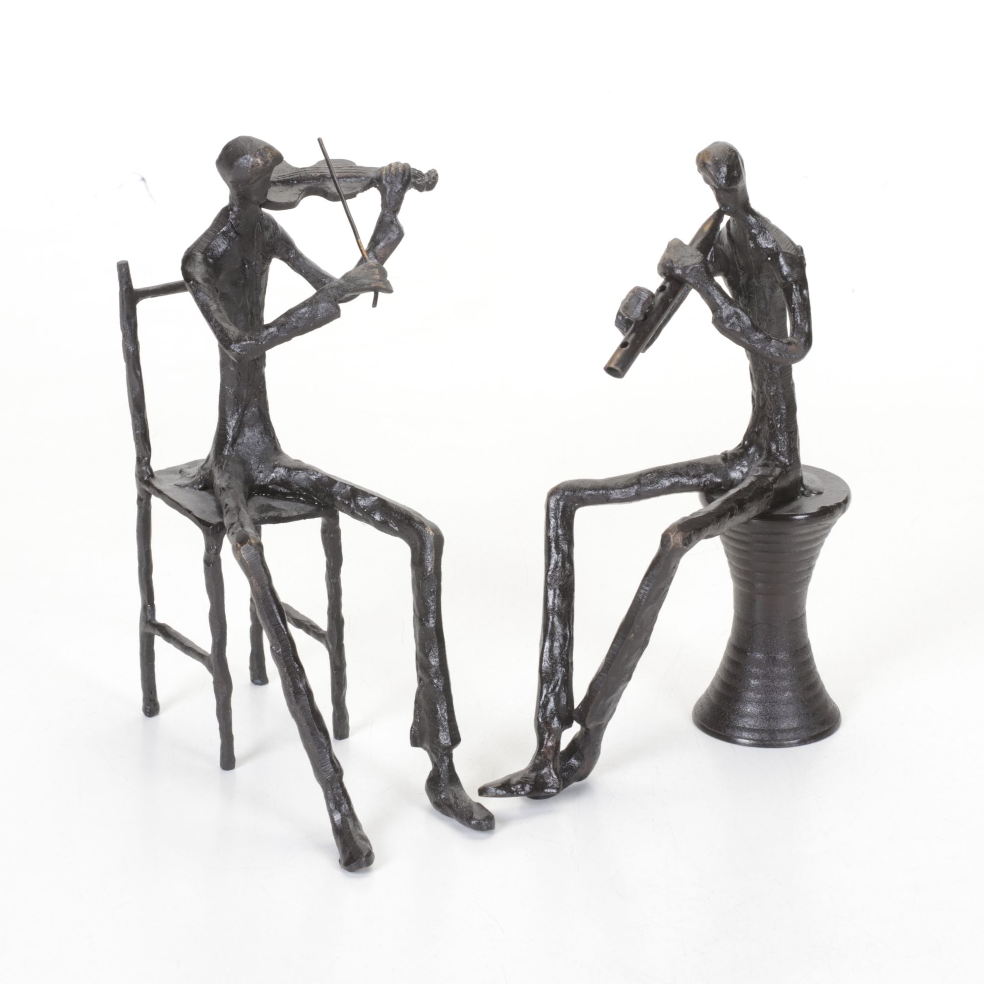 Brutalist Style Cast Metal Sculptures of Seated Jazz Musicians