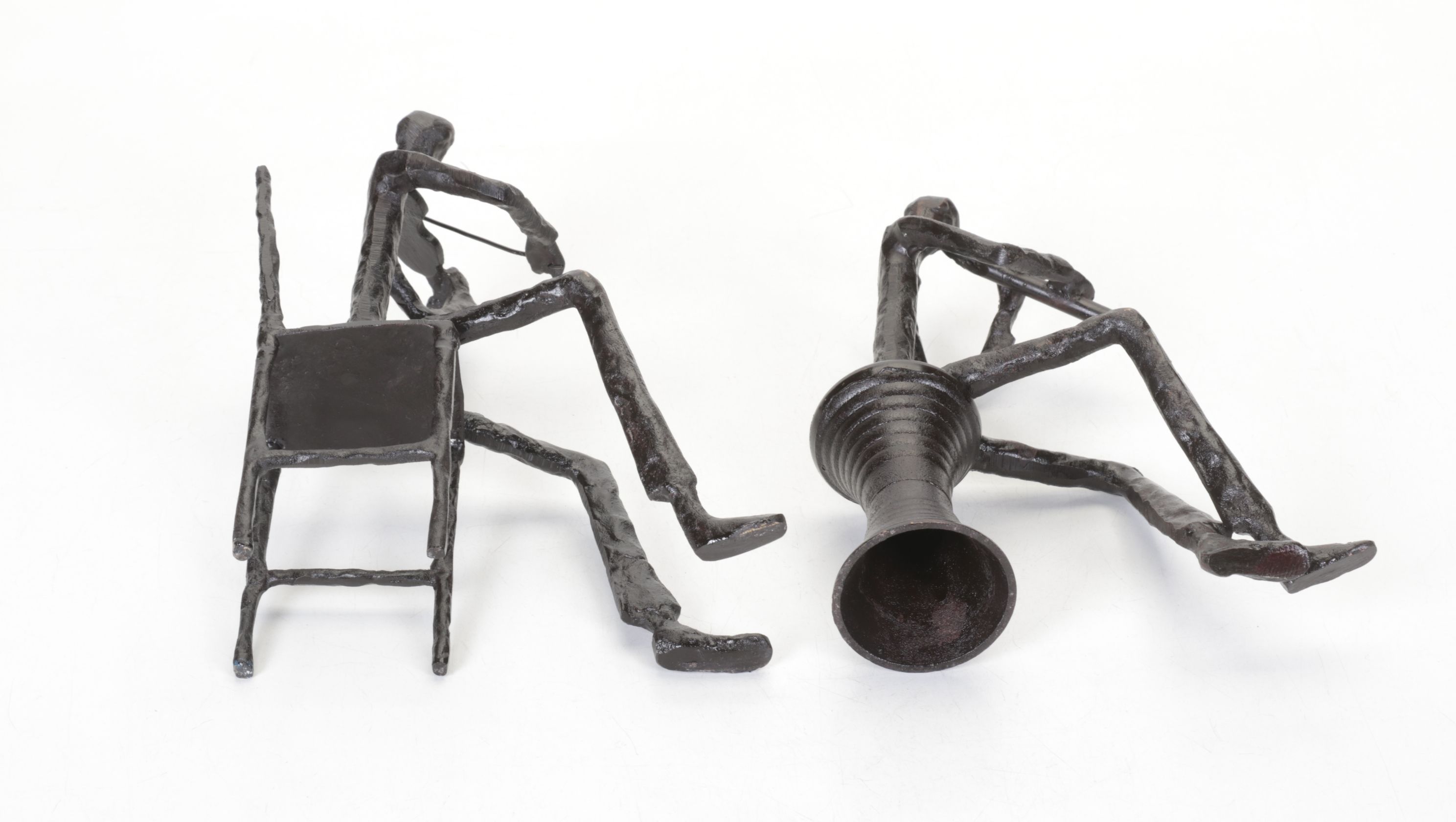 Brutalist Style Cast Metal Sculptures of Seated Jazz Musicians