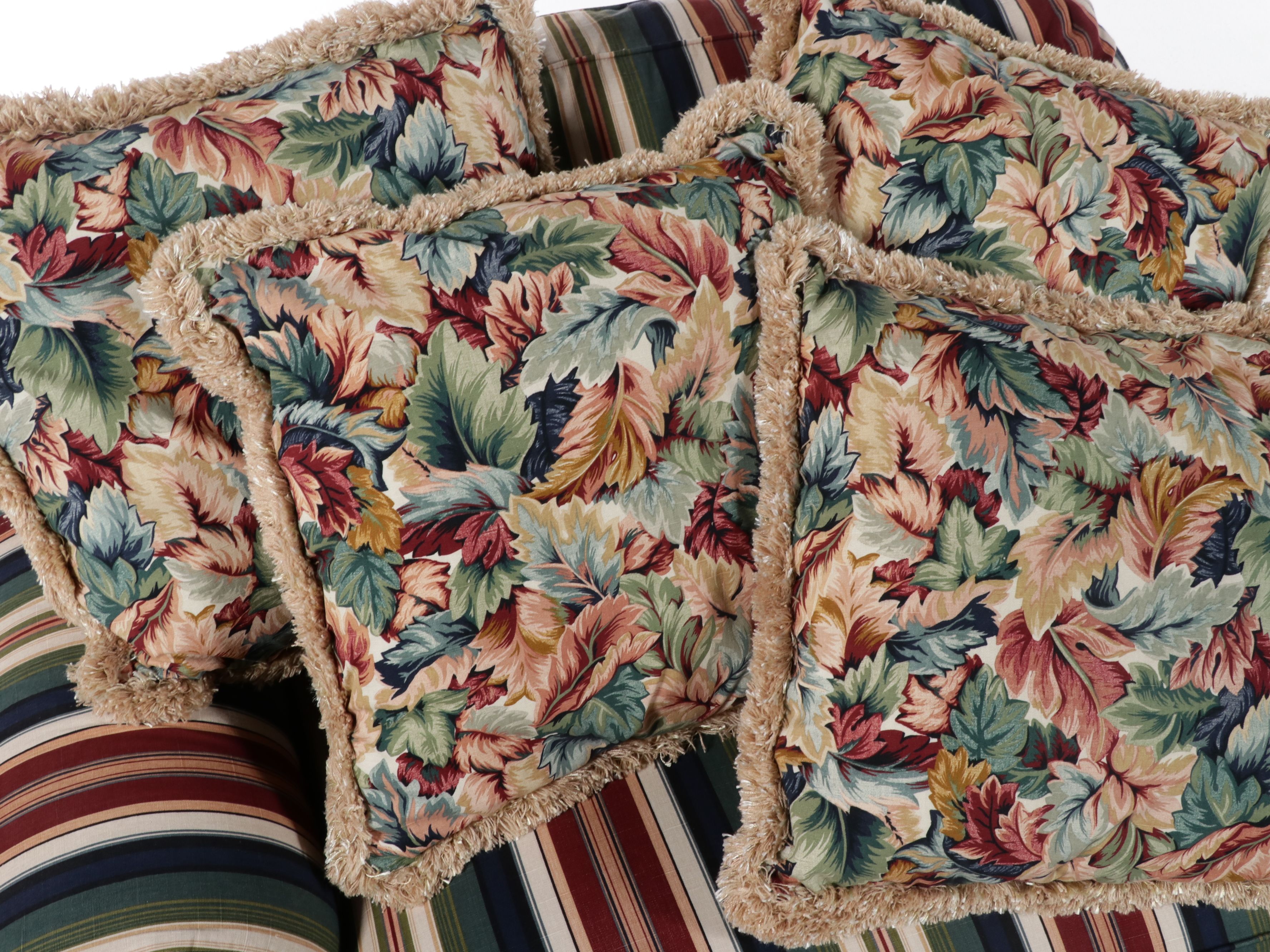 Pair of Striped Oversized Armchairs and Ottoman