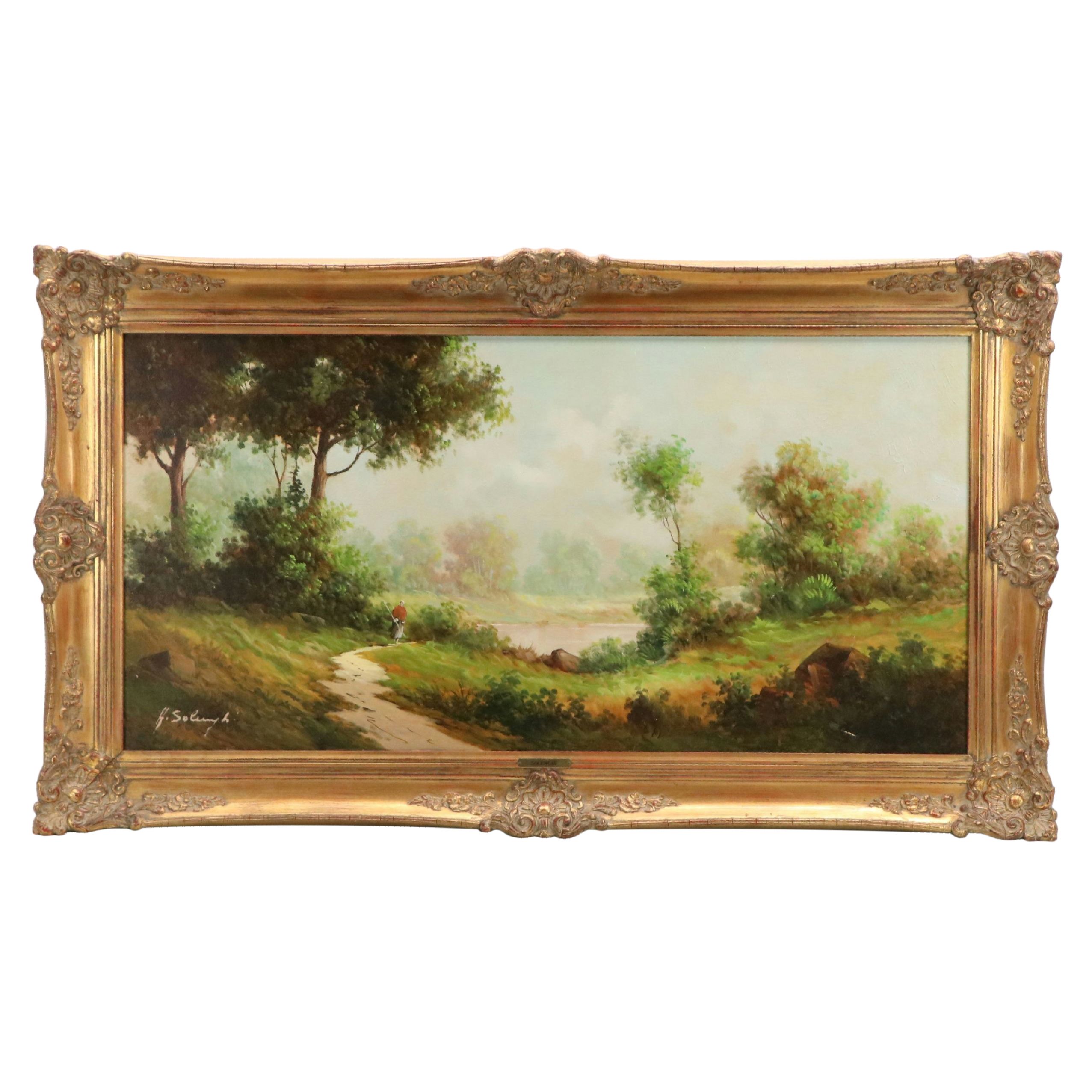 In the Manner of Giuseppe Solenghi Oil Landscape, Early to Mid-20th C.