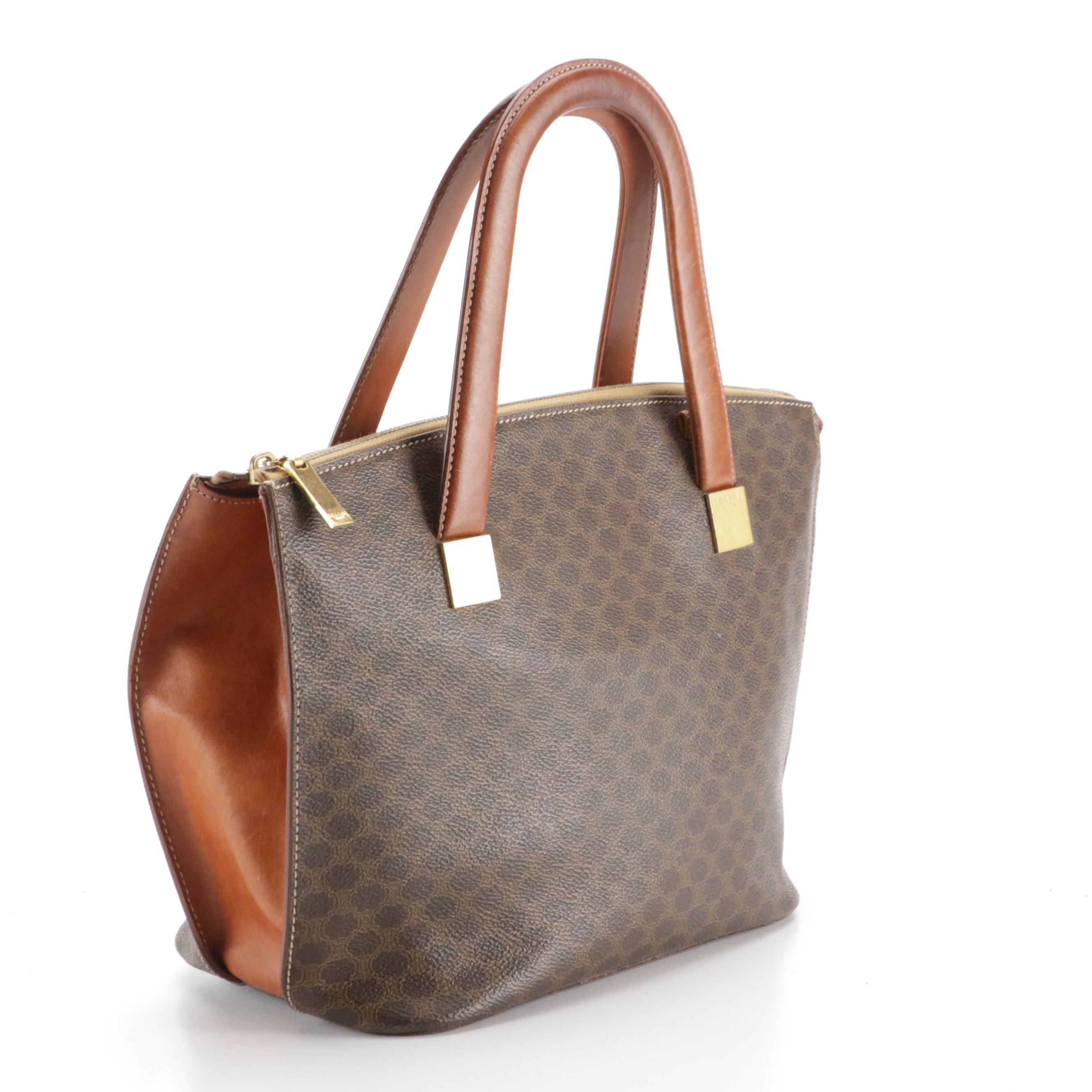 Celine Top Handle Top Tote Bag in Dark Brown Macadam Canvas and Leather